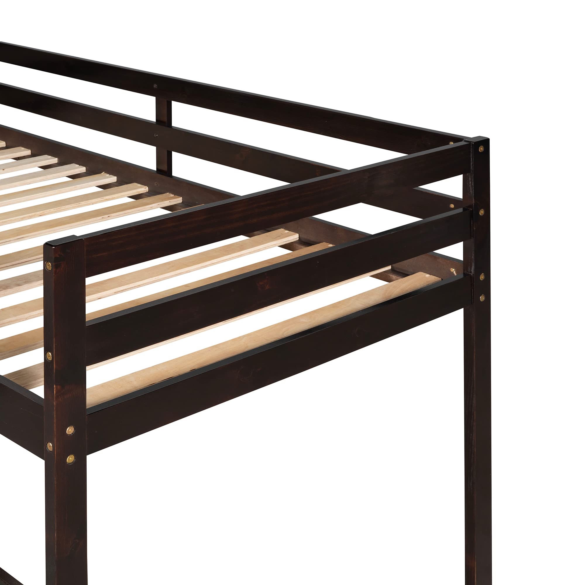 Harper & Bright Designs Twin Size Kids Low Loft Bed with Slide - Wooden Loft Bed Frame in Espresso - Perfect for Small Bedrooms & Playrooms