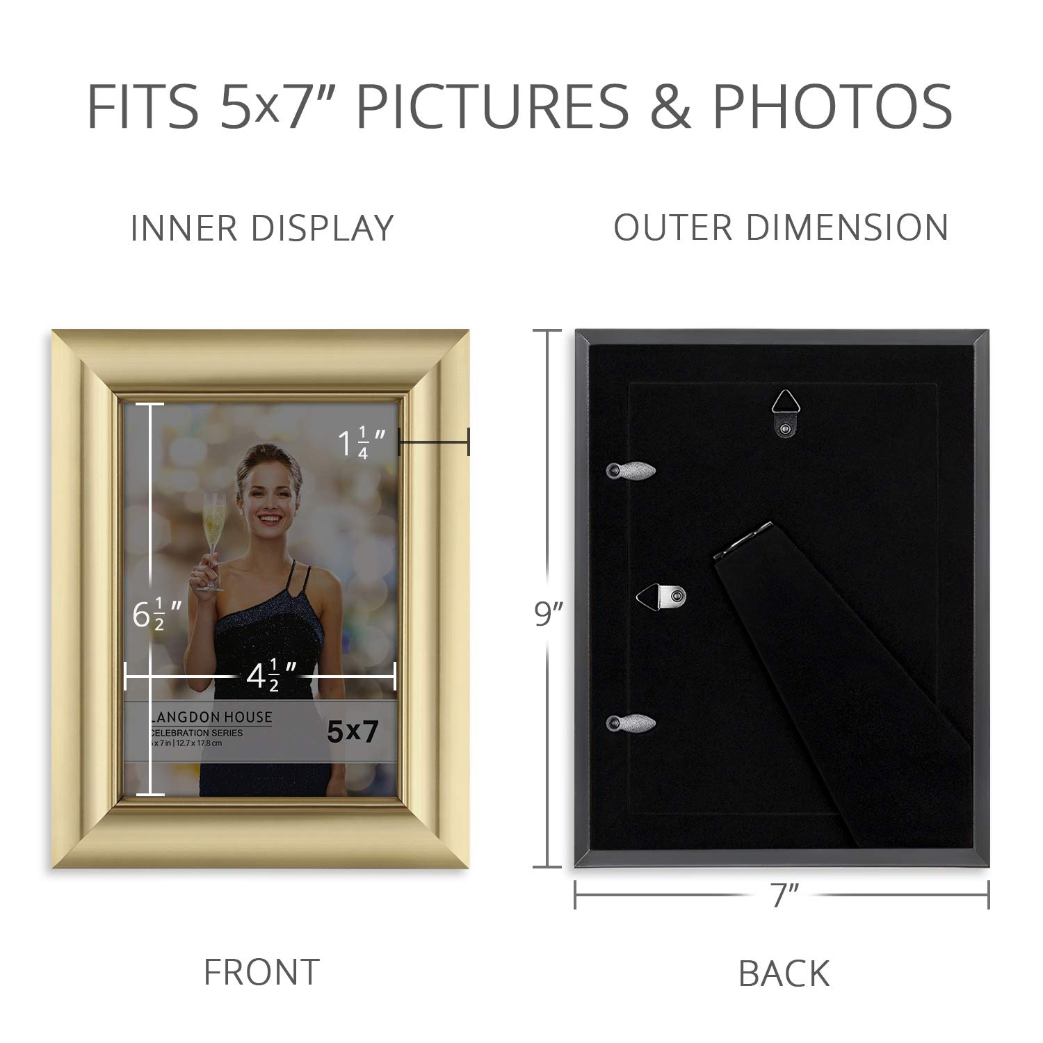 Gold 5x7 Picture Frames 3 Pack - Wall or Table Display for Home Decor