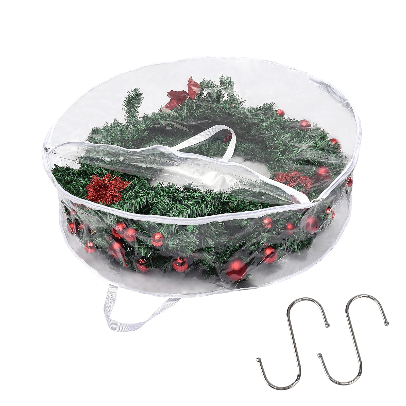 GREENSTORE 30 Inch Christmas Wreath Storage Bag - Clear Plastic Wreath Organizer with Handles & Dual Zipper - Holiday Decoration Storage Solution for Artificial Wreaths, Garlands (Perfect for Seasonal Decor Organization & Closet Storage)