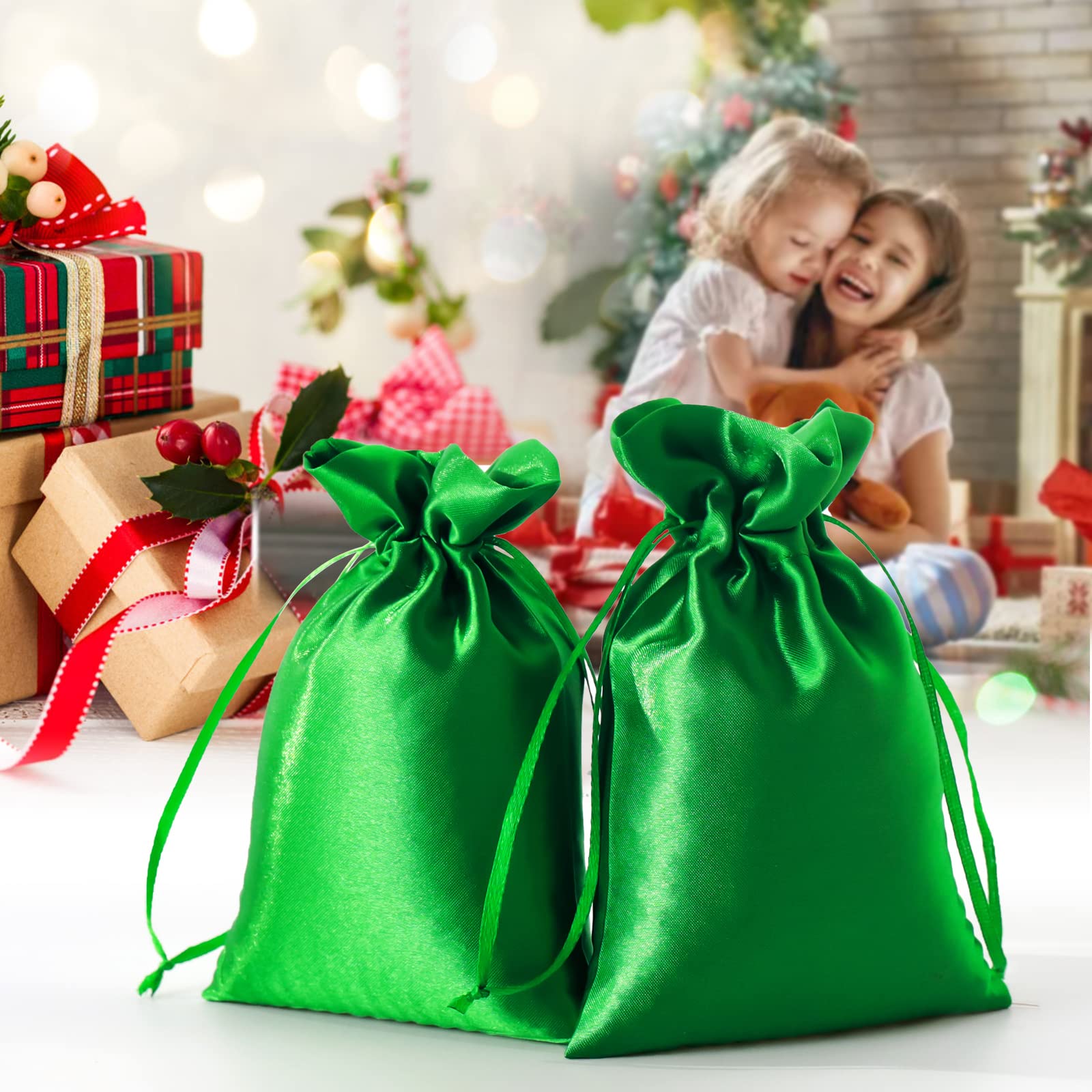4x6 Inch Satin Drawstring Bags - Elegant Wedding Favor Pouches, Jewelry Gift Bags for Baby Shower, Christmas, Birthday & Party Favors (Green) | Perfect for Business Events, Bridal Accessories & Special Occasion Gifts