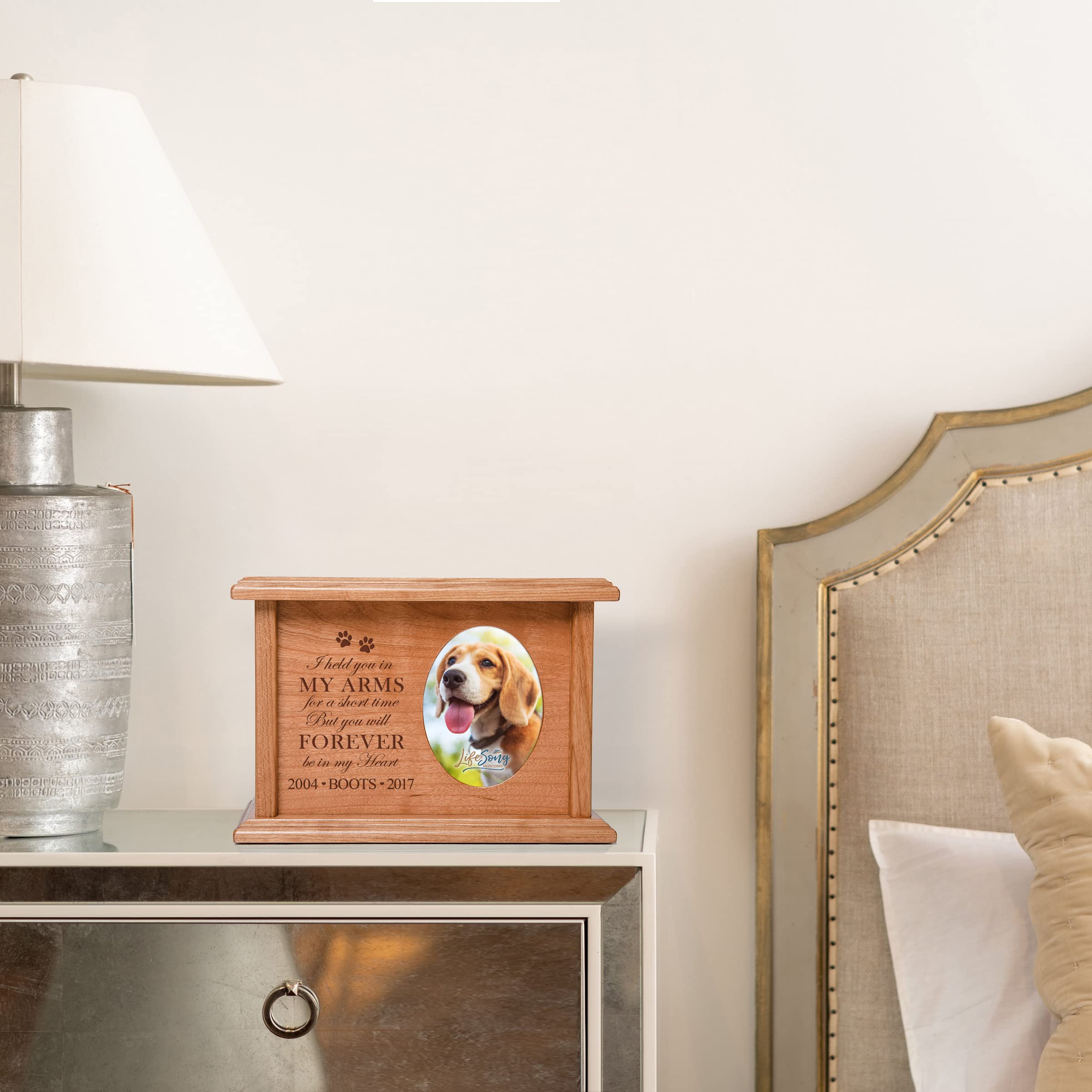 Personalized Pet Cremation Urn - Large Engraved Wooden Memorial Box for Dog & Cat Ashes with Photo Frame | Pet Loss Keepsake, Wall-Mounted Urn for Decorative Remembrance | Perfect for Home Memorials & Pet Tributes