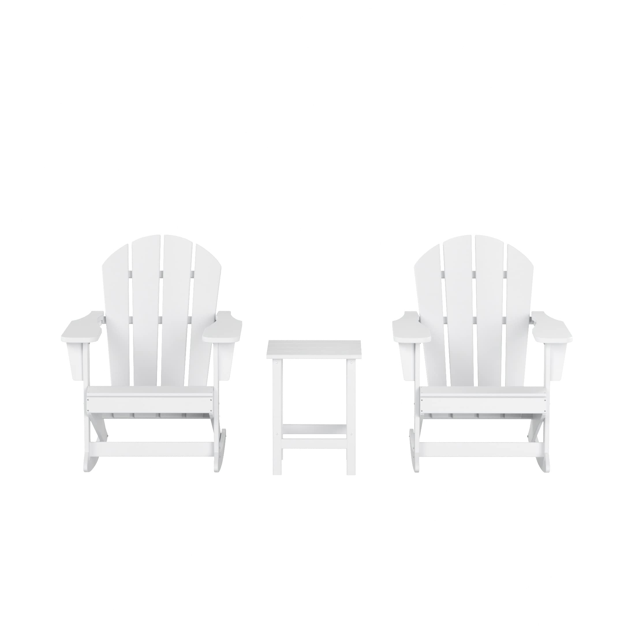 WO Home Furniture 3-Piece Patio Rocking Chair Set - Classic HDPE Outdoor Rocking Chairs for Porch, Garden & Backyard (White) - Perfect for Relaxing, Sunbathing & Outdoor Gatherings