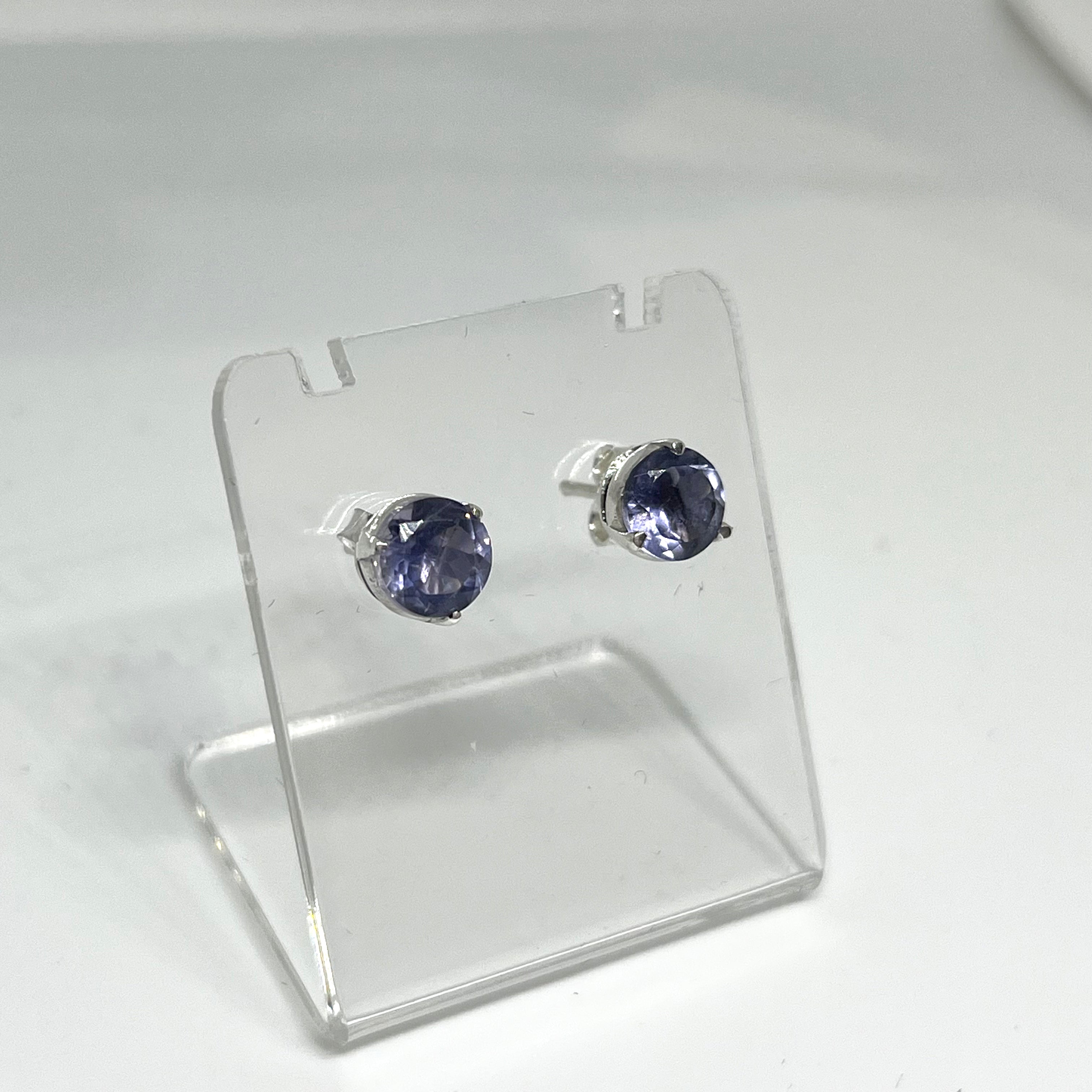 7mm Round Faceted Gemstone Stud Earrings - 3 Prong Set for Women (PSE006) | Perfect for Everyday Wear, Parties & Gifts