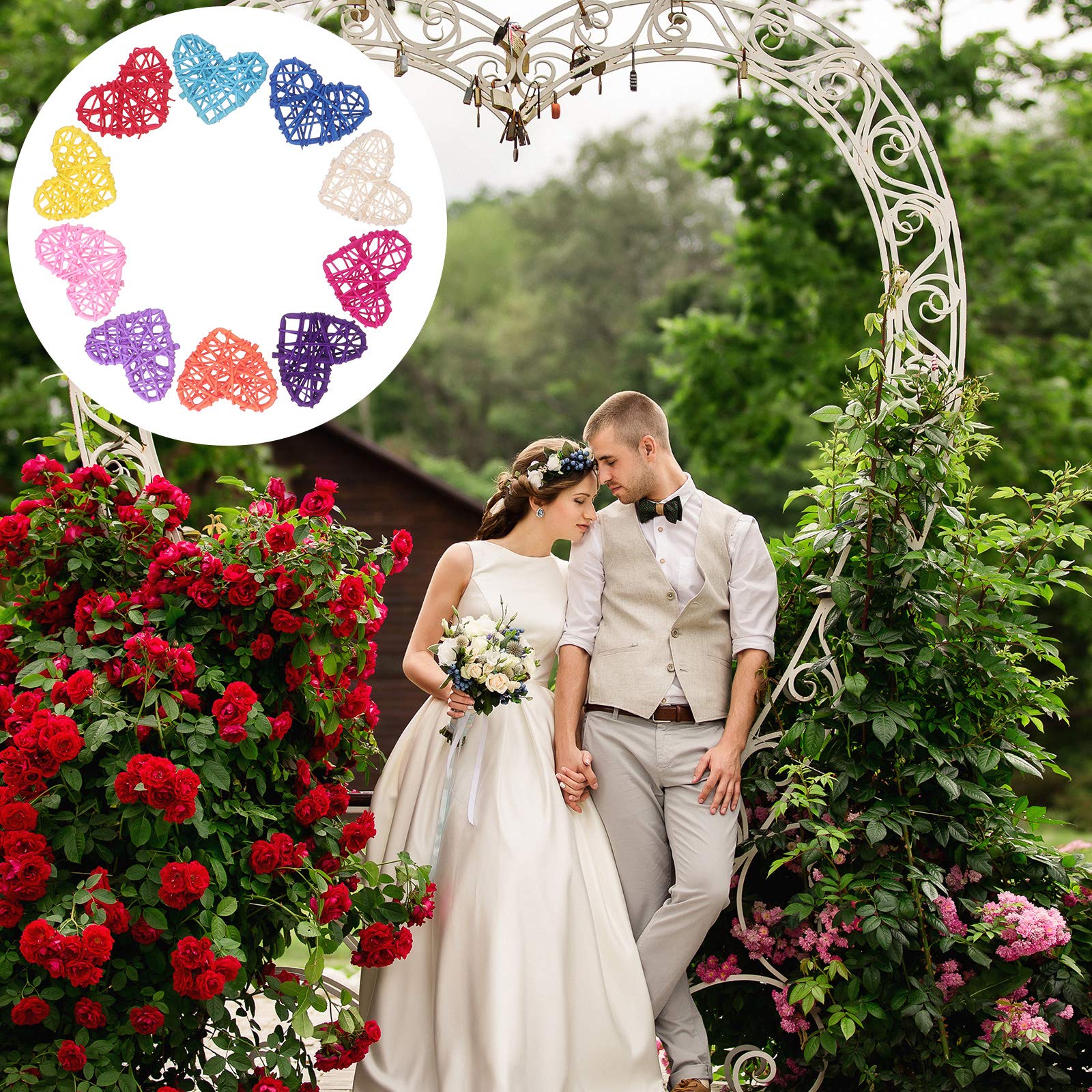 LUOZZY Heart-Shaped Rattan Hanging Ornaments - 10-Piece Mixed Set for Wedding, Party & Home Decor - Creative Boho Wall Hanging for Bedroom, Nursery, Garden & Special Events