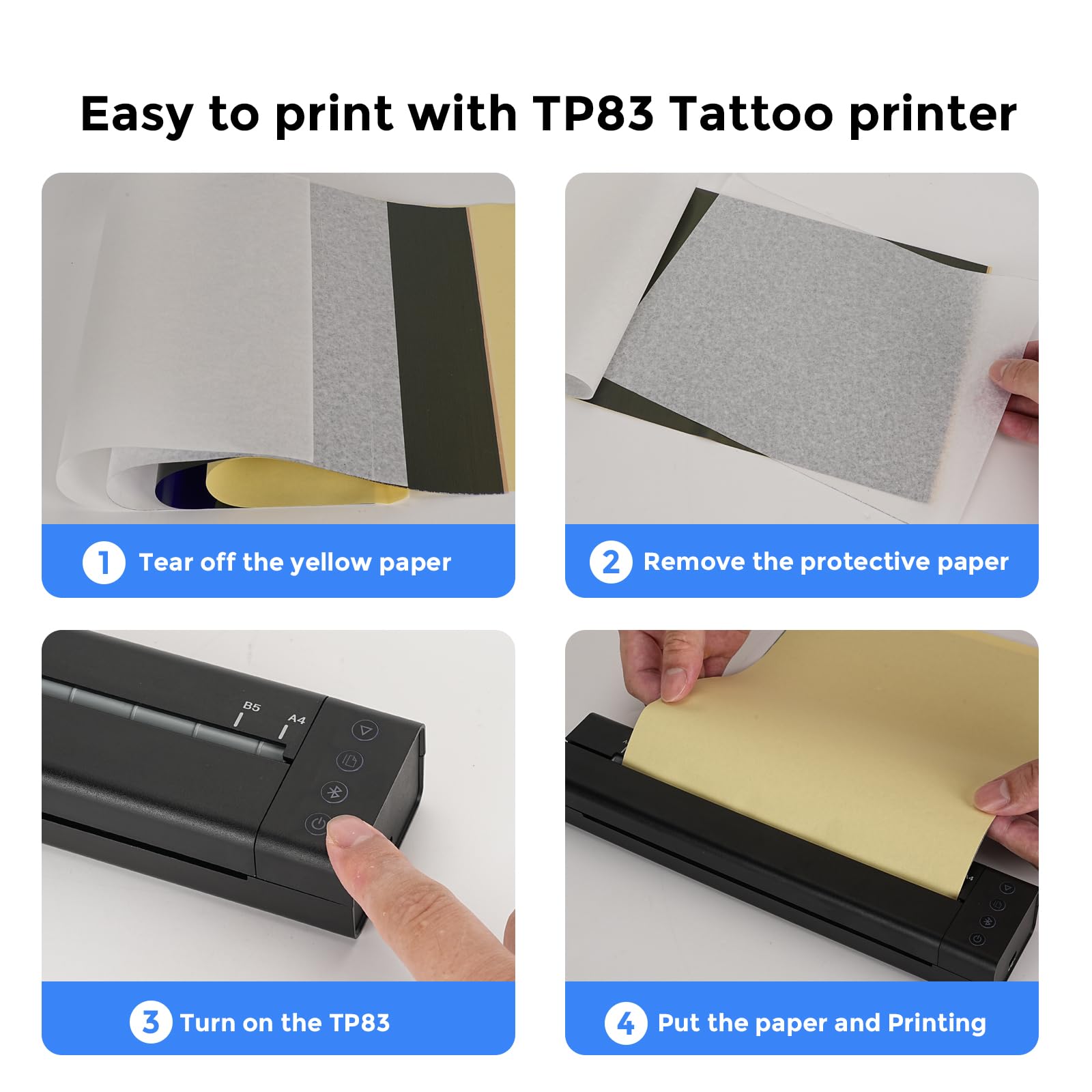 Wireless Bluetooth Stencil Printer Kit with 5Pcs Transfer Paper - Tattoo Stencil Machine for Artists & Beginners - Smartphone Compatible - Perfect for Tattoo Design, Body Art & Temporary Tattoo Creation
