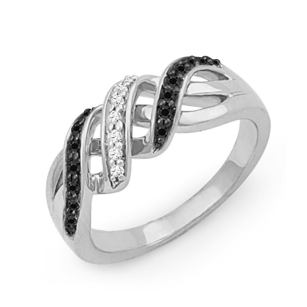 D-GOLD Sterling Silver Black and White Round Diamond Twisted Fashion Ring (1/5 CTTW) - Elegant Jewelry for Women, Perfect for Parties, Weddings & Everyday Wear