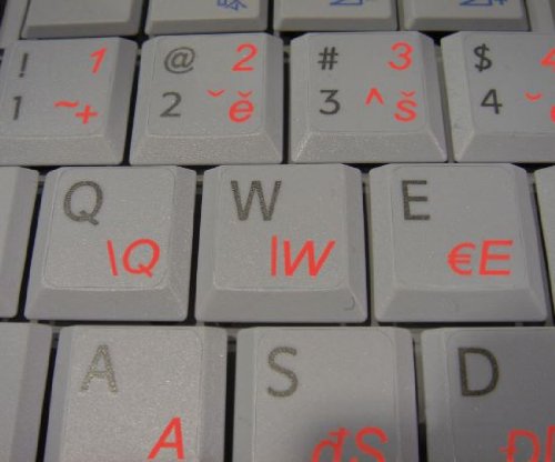 Czech Keyboard Decals - Transparent Background with Blue, Red or Yellow Lettering (Red) | Perfect for Laptop, PC & Mechanical Keyboards | Enhance Typing Experience for Programmers & Gamers