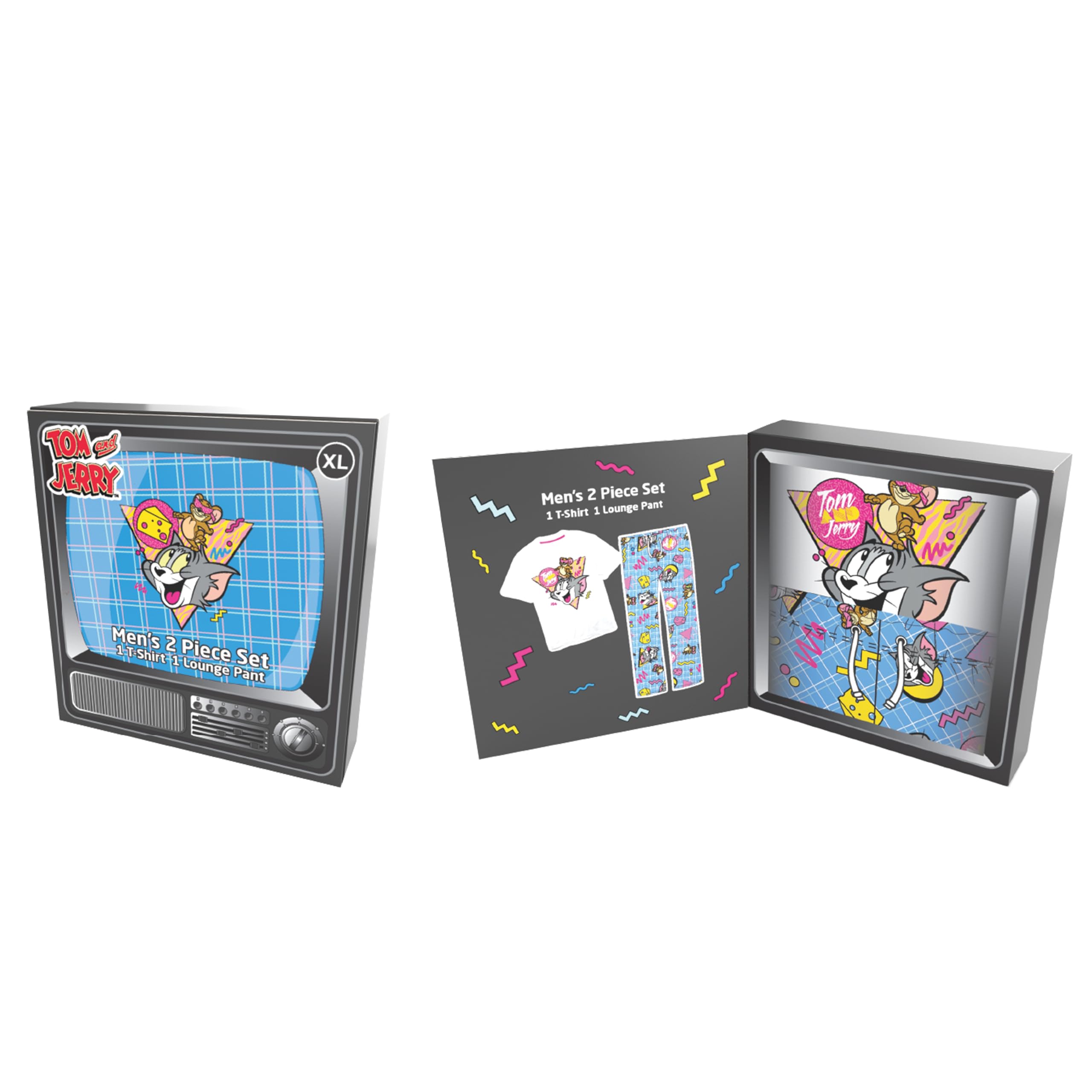 TOM and JERRY Men's Lounge Set Gift Box - Soft Cotton T-Shirt, Comfortable Lounge Pants & Cozy Socks (S/M/L/XL) - Perfect for Relaxing at Home, Lounging or Casual Wear
