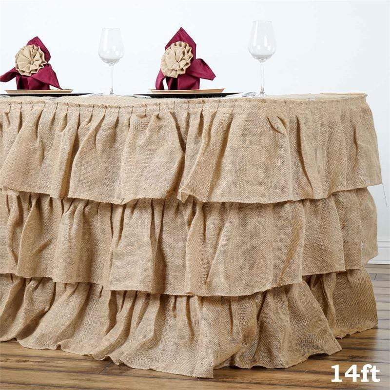 Natural Burlap Ruffled Table Skirt - Rustic Wedding Decor, Party Table Cover, Farmhouse Event Dressing - Perfect for Weddings, Baby Showers & Holiday Parties