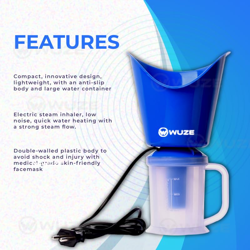 Wuze 3-in-1 Steamer for Cold, Cough & Nasal Congestion Relief - Facial Steamer, Vaporizer & Steam Inhaler for Adults & Kids (Blue) - Perfect for Home, Travel & Office Use