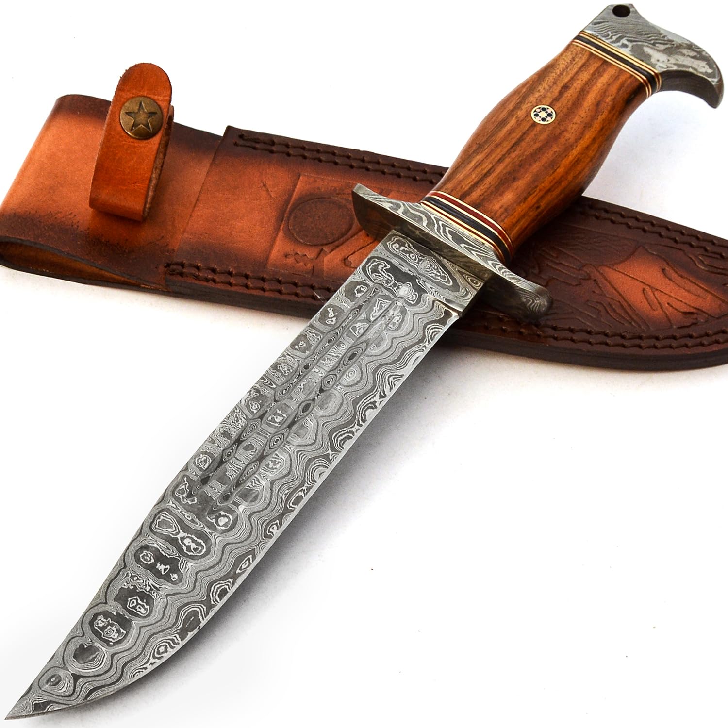 Handmade Damascus Steel Bowie Knife - 13 Inch Hunting Knife with Custom Design | PAL 2000 KNIVES BOW-9660 | Perfect for Outdoor Survival, Camping & Bushcraft