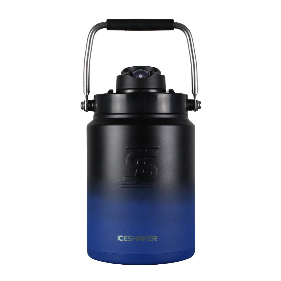 Custom Half Gallon Water Jug with Leak-Proof Silicone Base - Navy & Black Ombre Design - Perfect for Gym, Hiking, Camping & Outdoor Activities