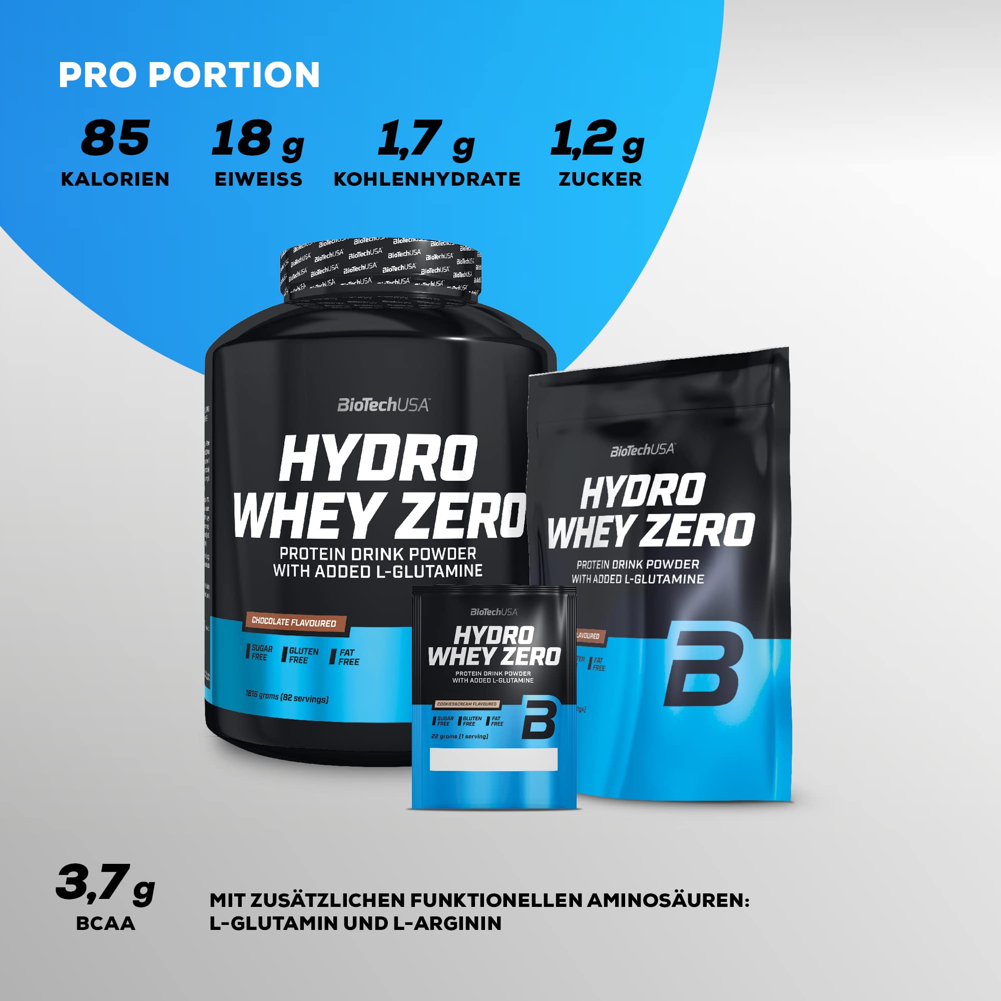 BioTechUSA Hydro Whey Zero Protein Powder - Gluten Free, Sugar Free, Fat Free | 80% Protein Content | Fast Absorption | Whey Protein Complex, 454g, Chocolate Flavor - Perfect for Post-Workout Recovery & Muscle Building