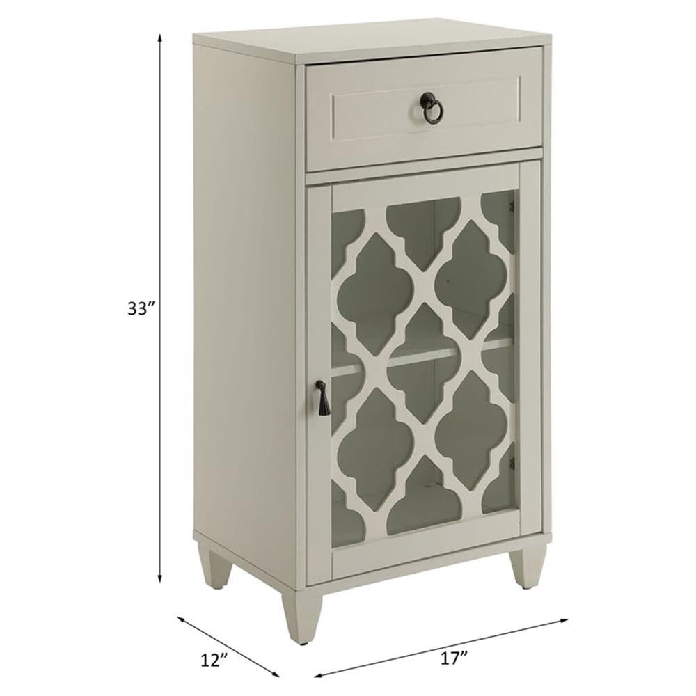 Acme Ceara White Wooden Accent Table with Storage Drawer & Glass Door - Perfect for Living Room, Bedroom or Entryway Decor