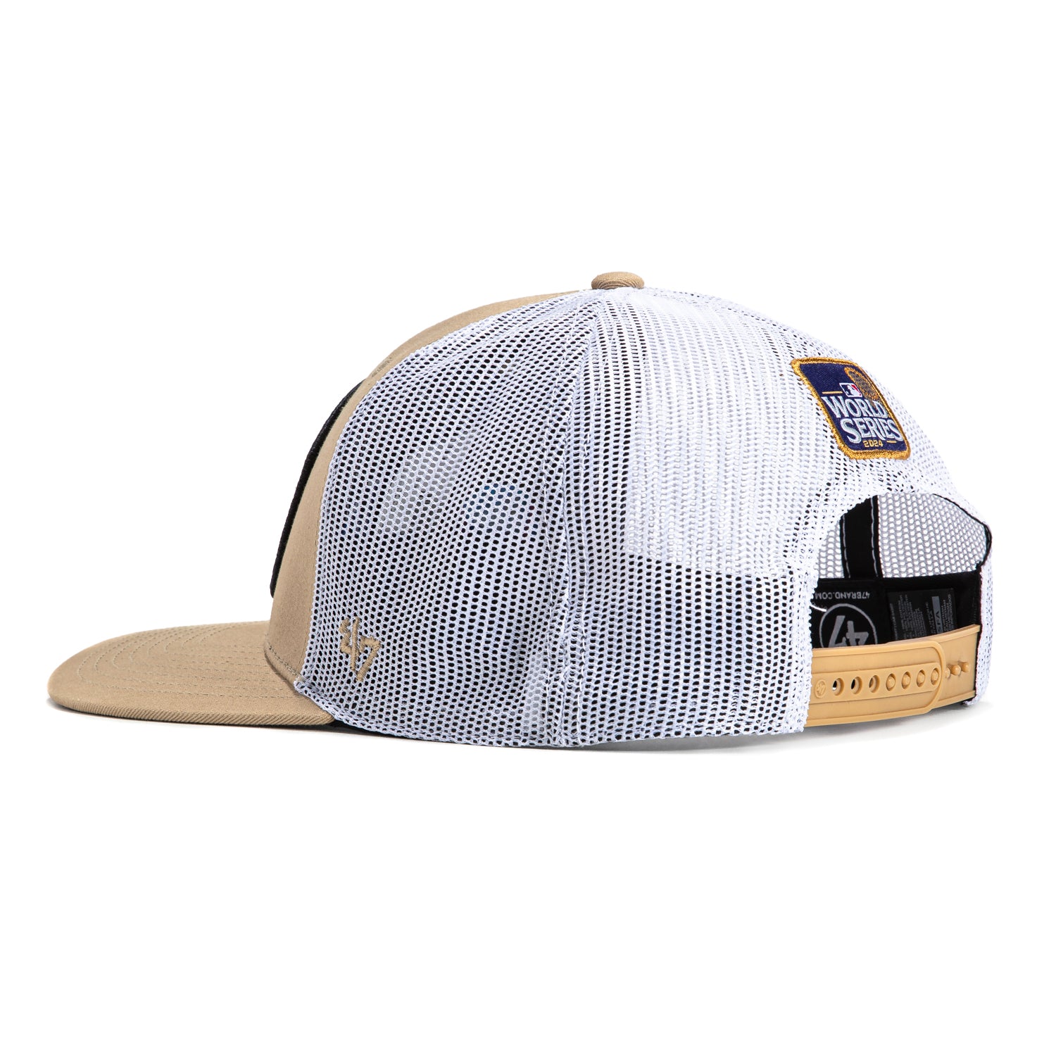 47 Brand Los Angeles Dodgers 2024 World Series Championship Belt Trucker Snapback Hat - Khaki - Perfect for Baseball Games, Fan Collections & Casual Streetwear