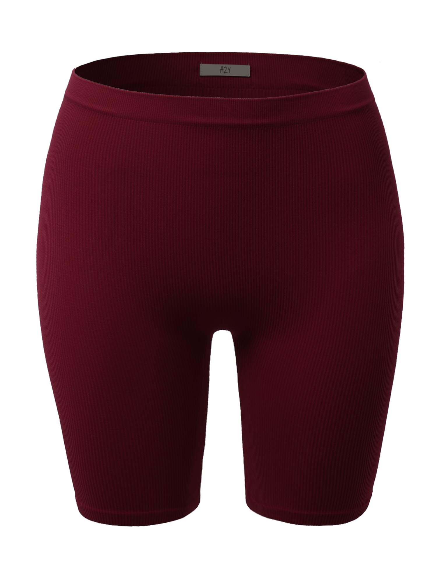 A2Y Women's Lightweight Mid-Length Seamless Ribbed Biker Shorts for Yoga, Running & Workout - High Waist Gym Leggings for Fitness & Lounge Wear