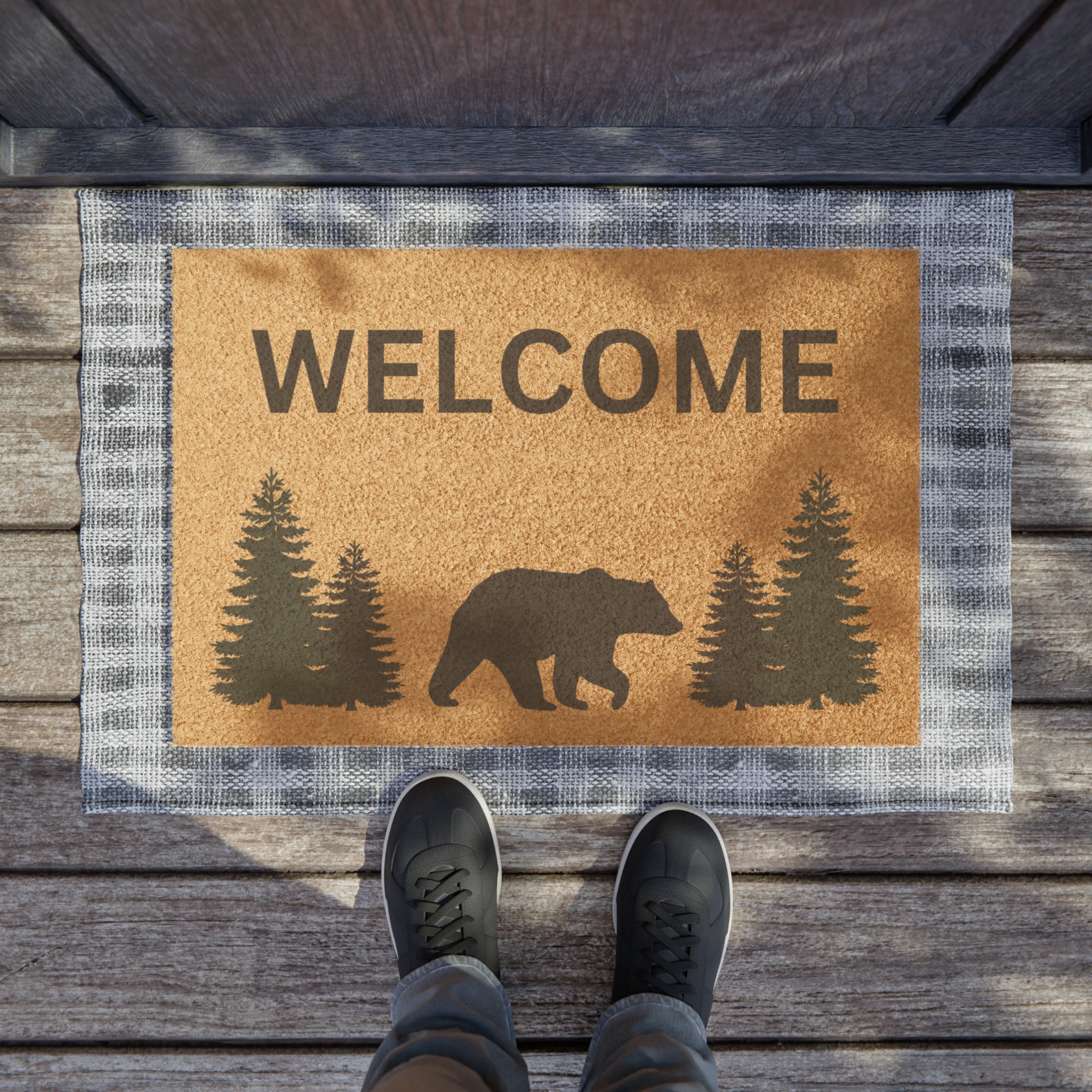 Bear Lodge Welcome Mat - Heavy Duty Non-Slip Outdoor Doormat for Front Door Entrance - Perfect for Cabin, Ranch & Log Home Decor