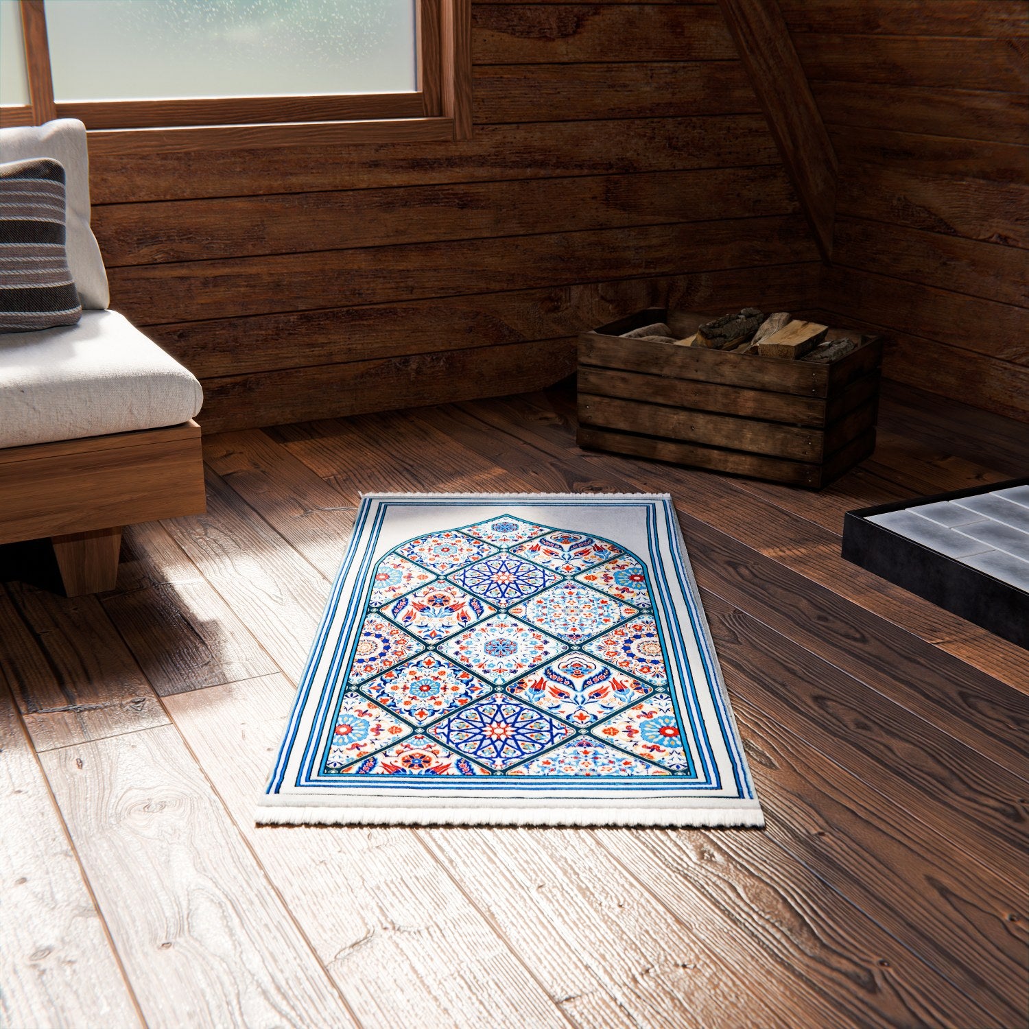 Premium Muslim Prayer Mat - Blue & Green Mosaic Design Islamic Prayer Rug for Home, Mosque & Travel - Non-Slip, Portable & Comfortable for Daily Salah Prayers
