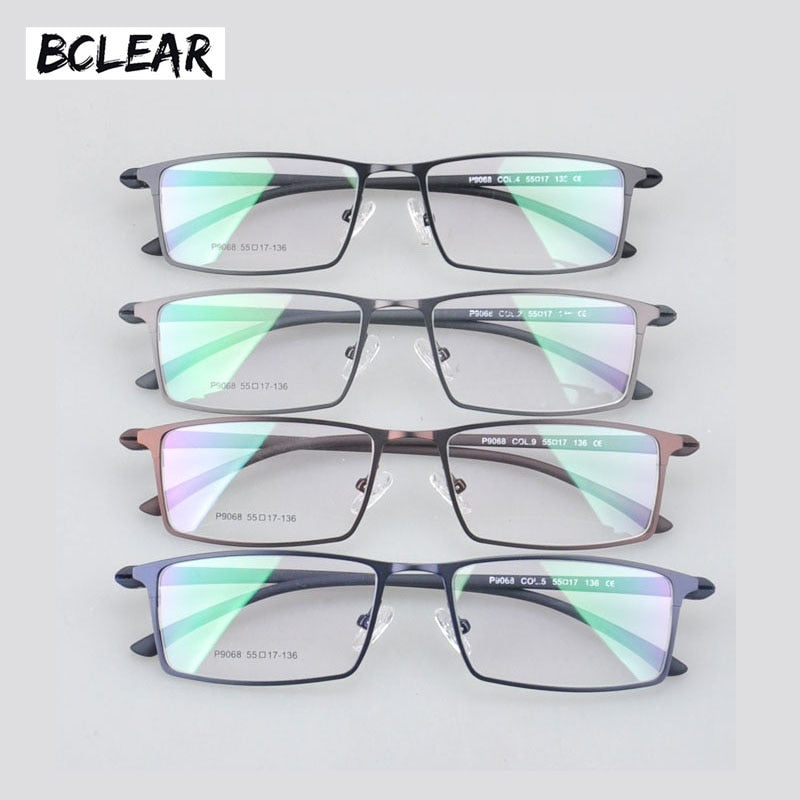 Bclear Men's Eyeglasses Full Rim Alloy Rectangular Frame 9068 - Stylish & Lightweight Eyewear for Work, Reading & Everyday Use
