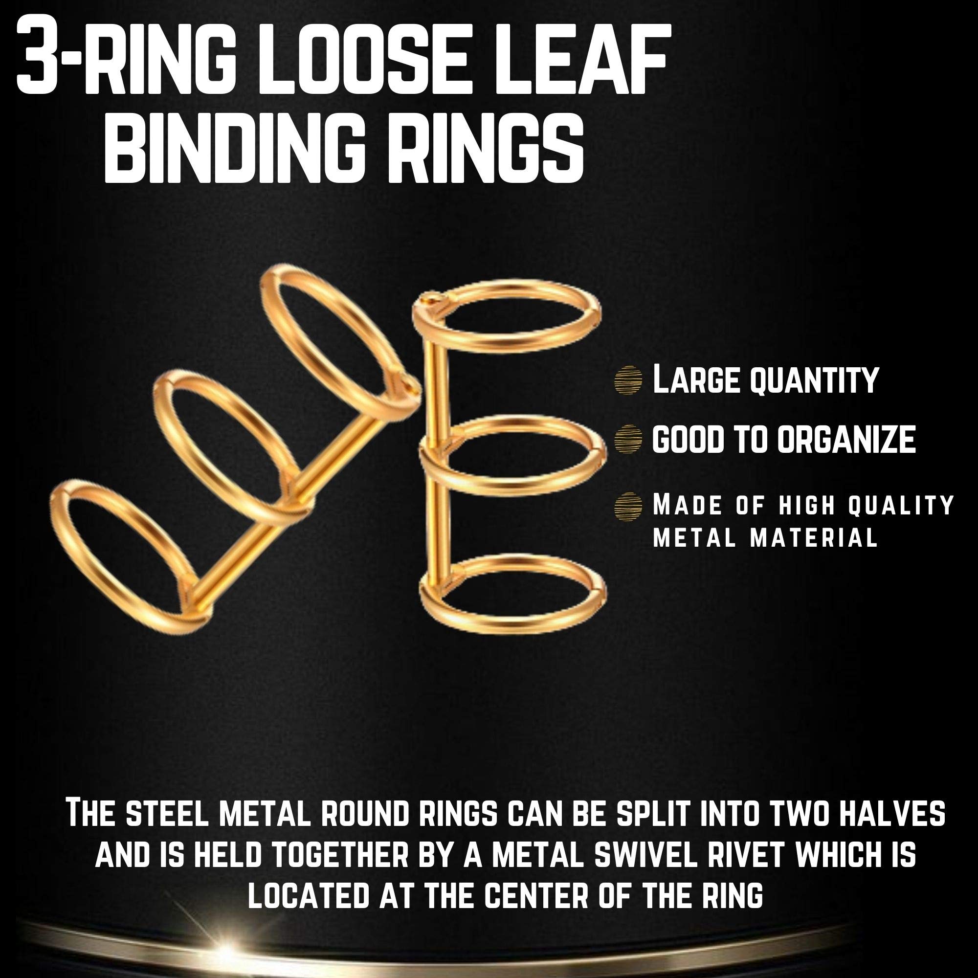 Performore 3-Hole Gold Loose Leaf Binder Rings - 3/4
