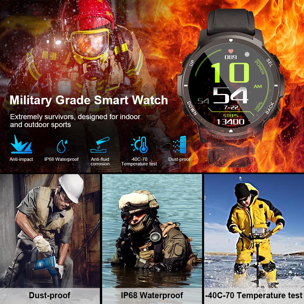Smart Watch for Men - Fitness Tracker with Heart Rate Monitor, Bluetooth Call, Waterproof Military Tactical Sport Watch for Android & iPhone | Perfect for Running, Outdoor Activities & Daily Use