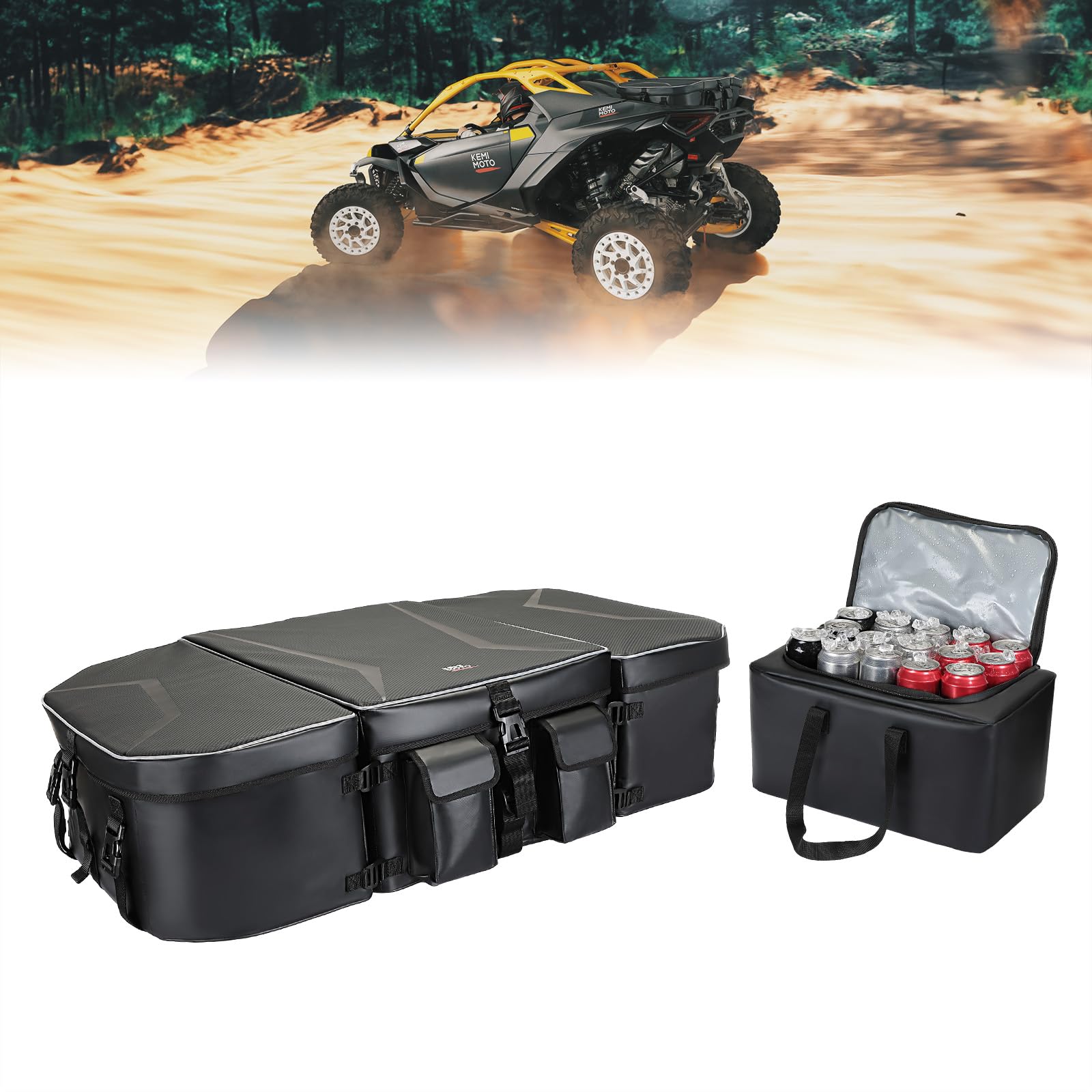 KEMIMOTO UTV Cargo Storage Bag for Can-Am Maverick R 2024-2025 | 125L Rear Bed Toolbox Trunk with 16L Cooler Bag | Durable Off-Road Gear Storage for Camping, Hunting & Outdoor Adventures