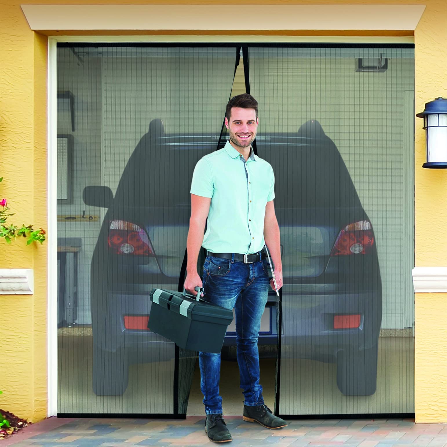 7'x8' Single Garage Door Screen - Durable Mesh Curtain for Pest Control & Ventilation - Perfect for Garages, Workshops & Outdoor Storage Areas