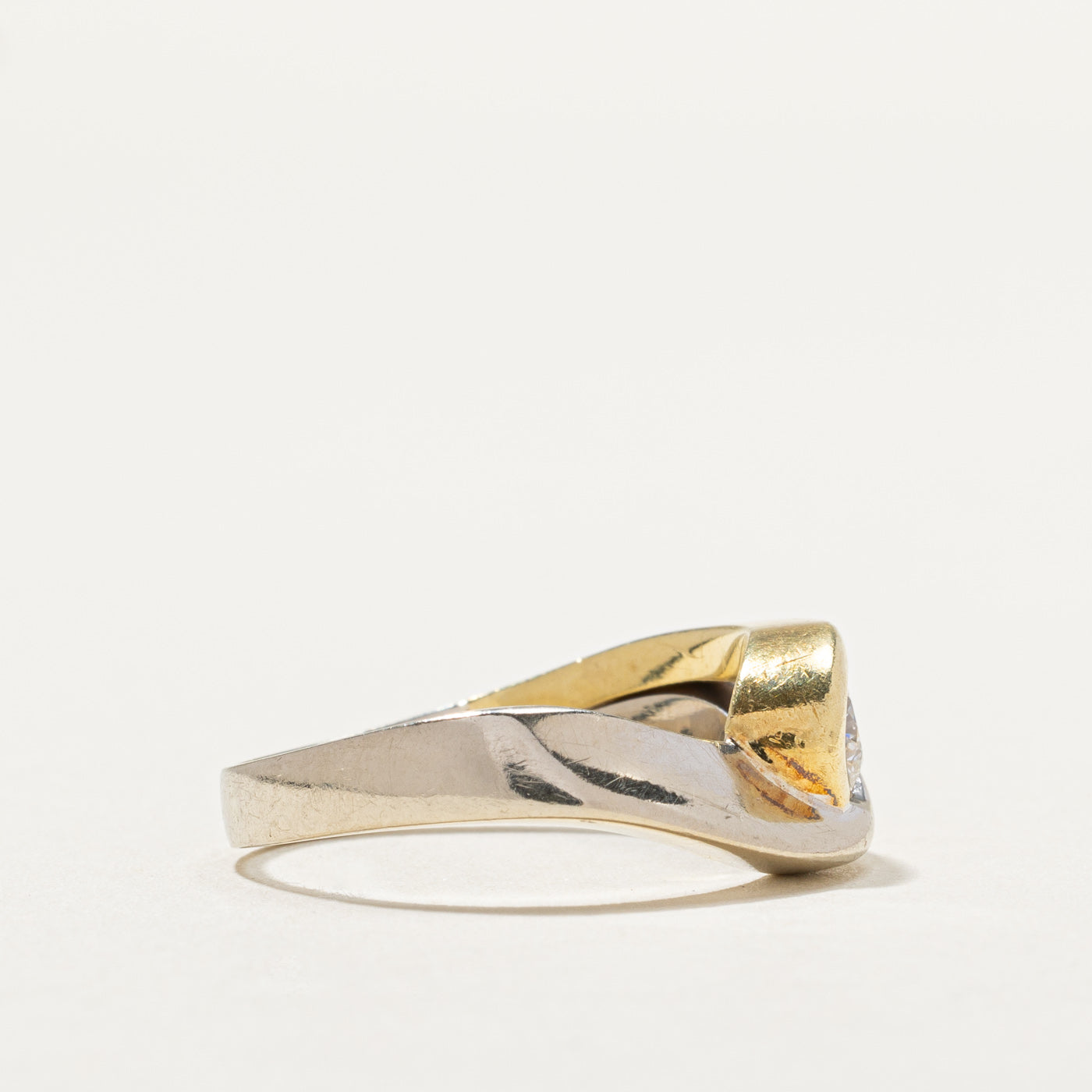 Two Tone Gold Diamond Wave Ring - 0.36ct Diamond Engagement Ring for Women, Size 7.5, 14K White & Yellow Gold Wedding Band - Perfect for Anniversary, Valentine's Day & Special Occasions