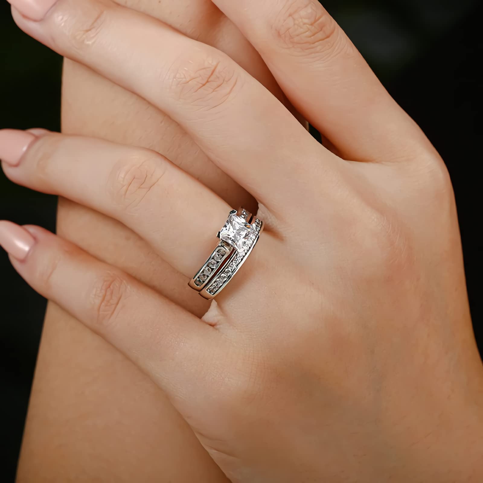 1.4 Carat (ctw) Princess Cut Moissanite Wedding Ring Set for Women - S925 Sterling Silver Bridal Set - Perfect for Wedding, Anniversary & Engagement - Elegant Jewelry Gift for Her
