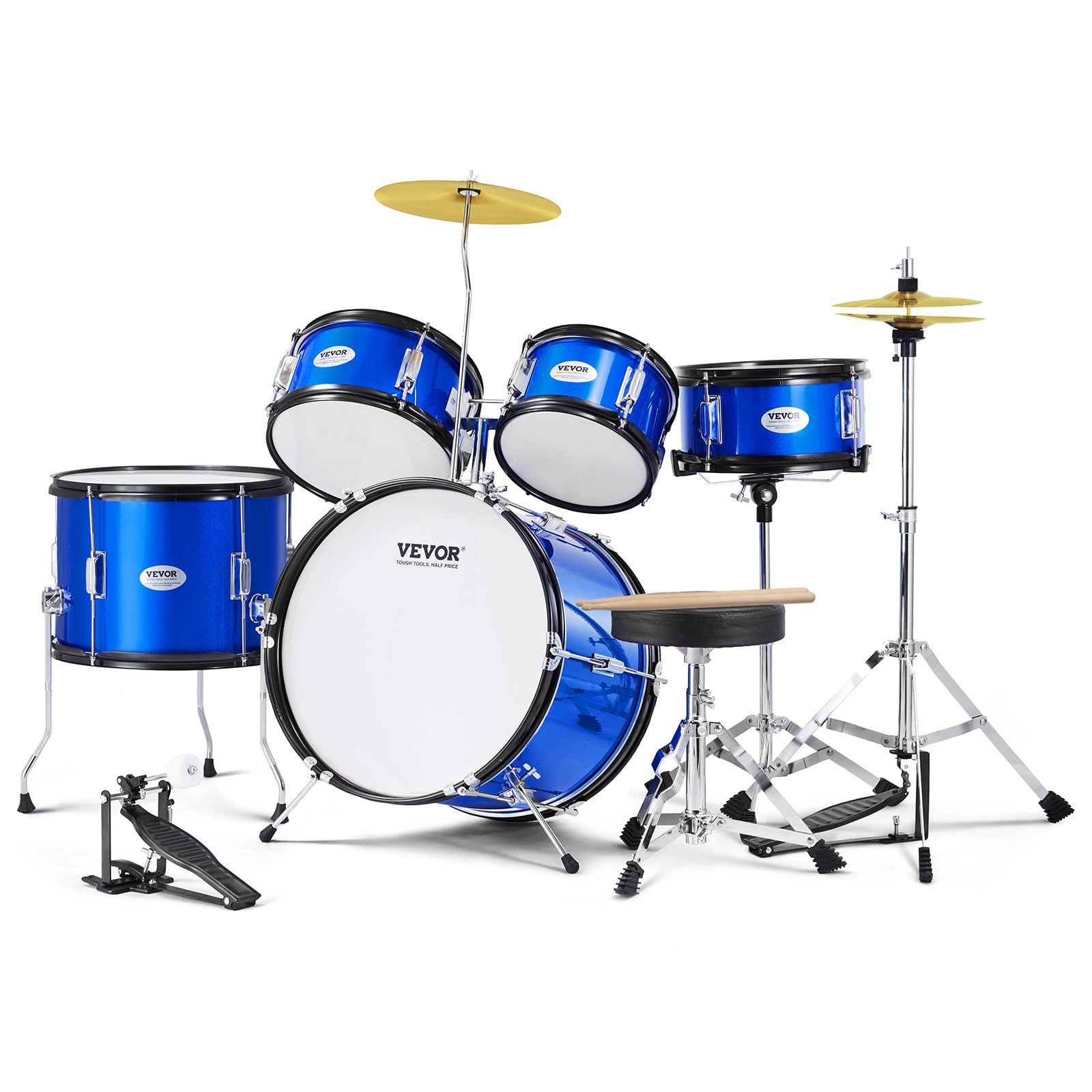 VEVOR 5-Piece Kids Drum Set with Adjustable Throne, Sticks, Cymbal & Pedal - 16