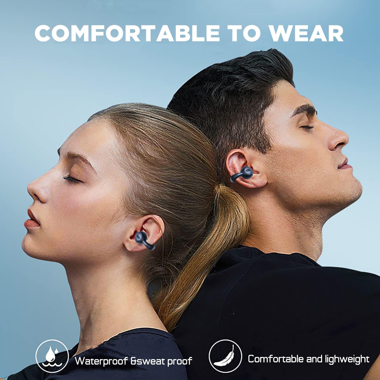Open Ear Wireless Bluetooth Headphones - Sweatproof Workout Earbuds with Microphone, 50H Battery Life, Comfortable Clip-On Design for Running, Cycling & Gym | Perfect for Sports, Phone Calls & Outdoor Activities