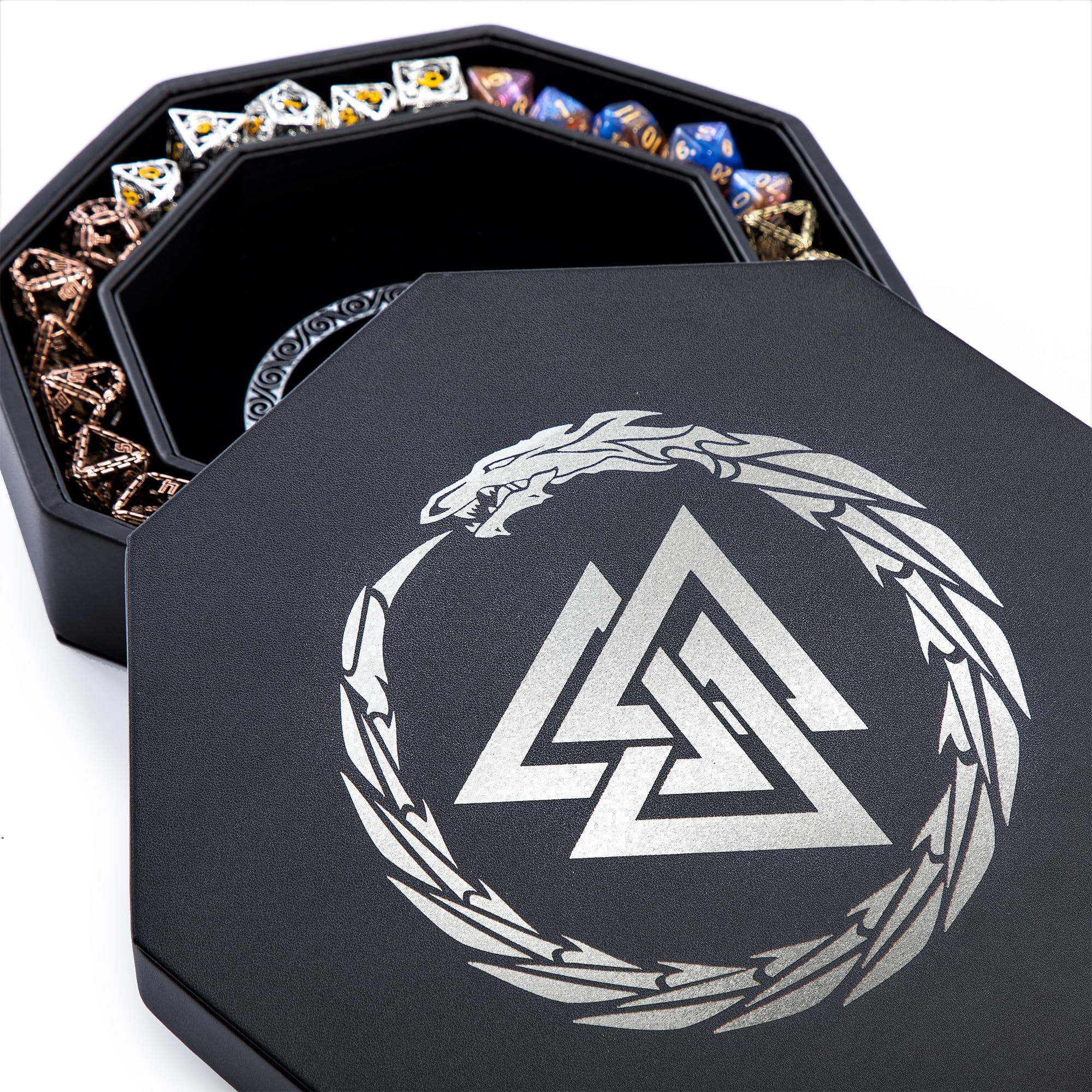 Valknut & Dragon Design 8 Inch Dice Rolling Tray for DND, RPG Games - Durable Tabletop Gaming Accessory with Storage Box - Perfect for Dungeons & Dragons, Pathfinder, Magic The Gathering Game Nights