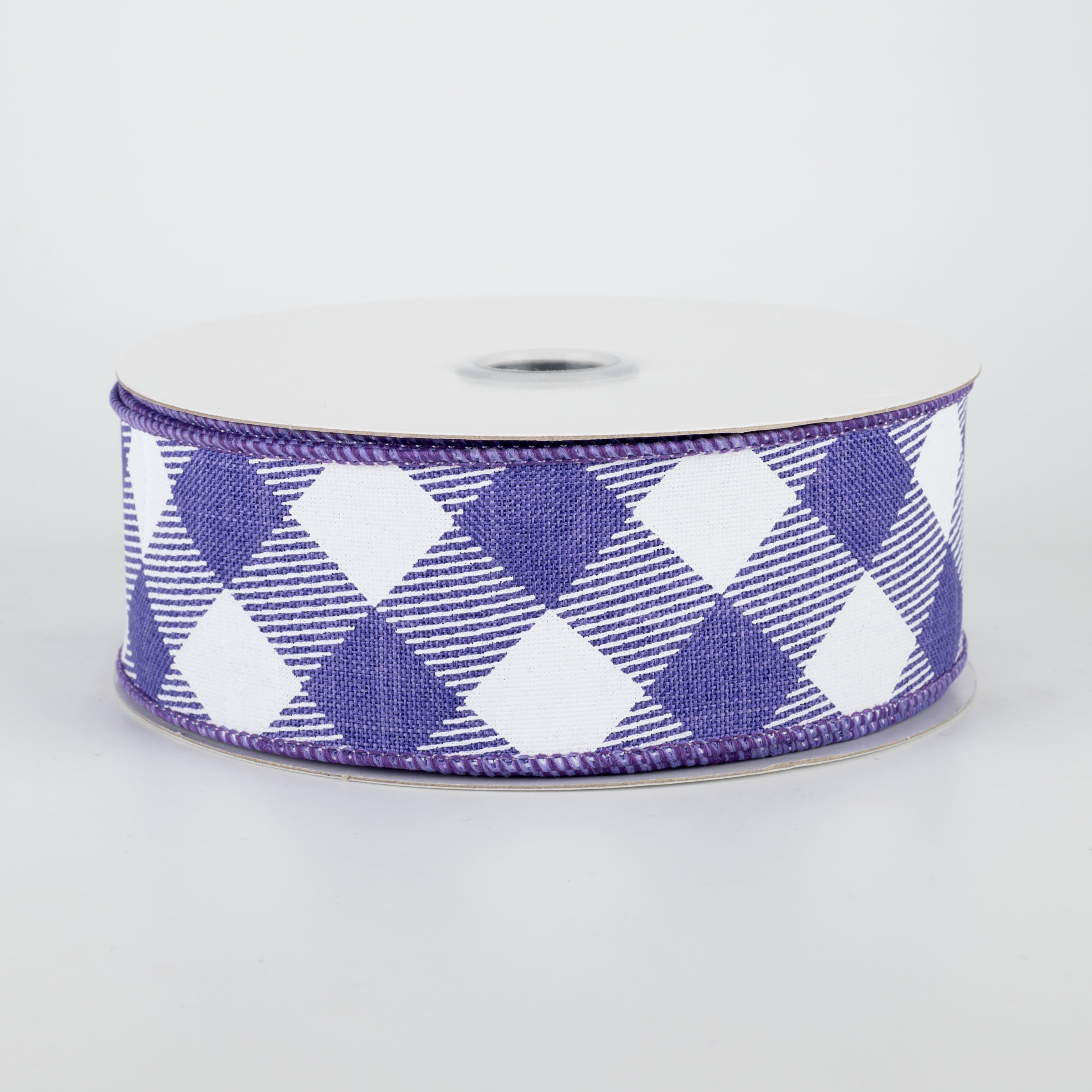 1.5 Inch Diagonal Check Ribbon - Purple and White Grosgrain Ribbon (10 Yards) for Gift Wrapping, Crafts, and DIY Projects
