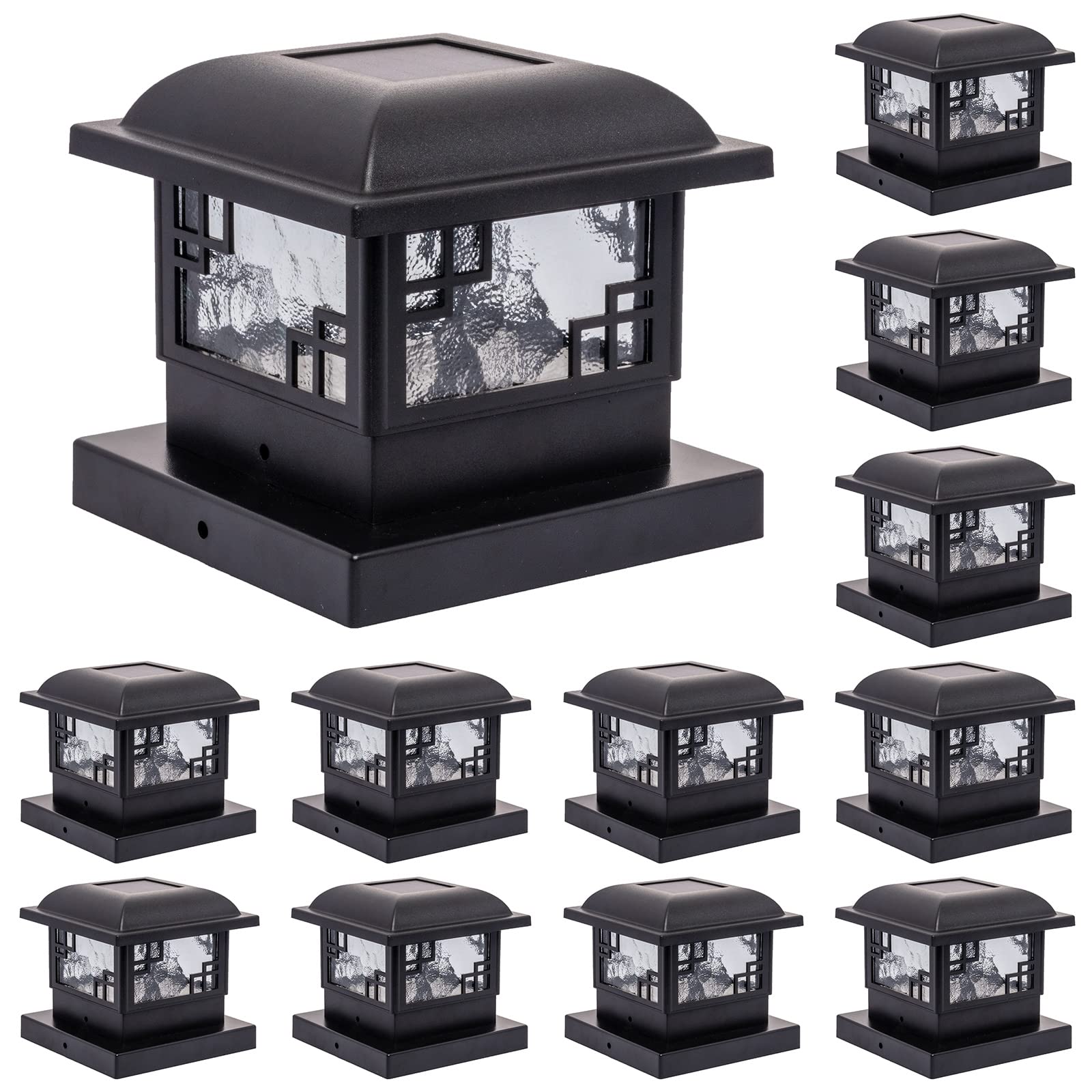 GreenLighting Cubism Fence Solar Lights - 12 Pack Black LED Solar Post Cap Lights for 4x4 & 5x5 Wooden Posts - Waterproof Outdoor Solar Deck Lights for Patio, Garden, Pathway, and Backyard Fence Lighting