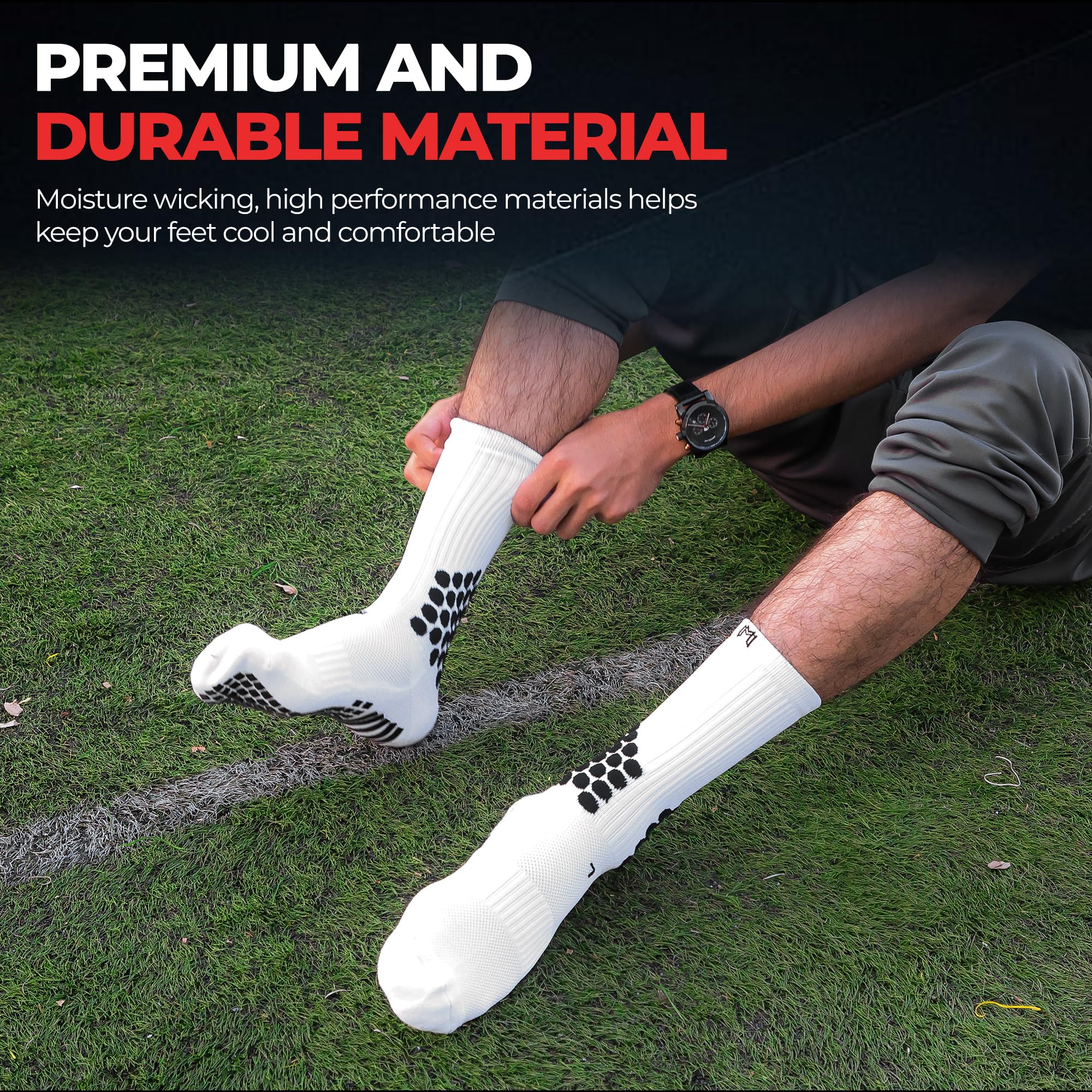 Soccer Grip Socks - Cushioned Ankle Protection, NonSlip Athletic Socks with Grip Pads for Men, Women & Youth - Perfect for Training, Matches & Outdoor Sports