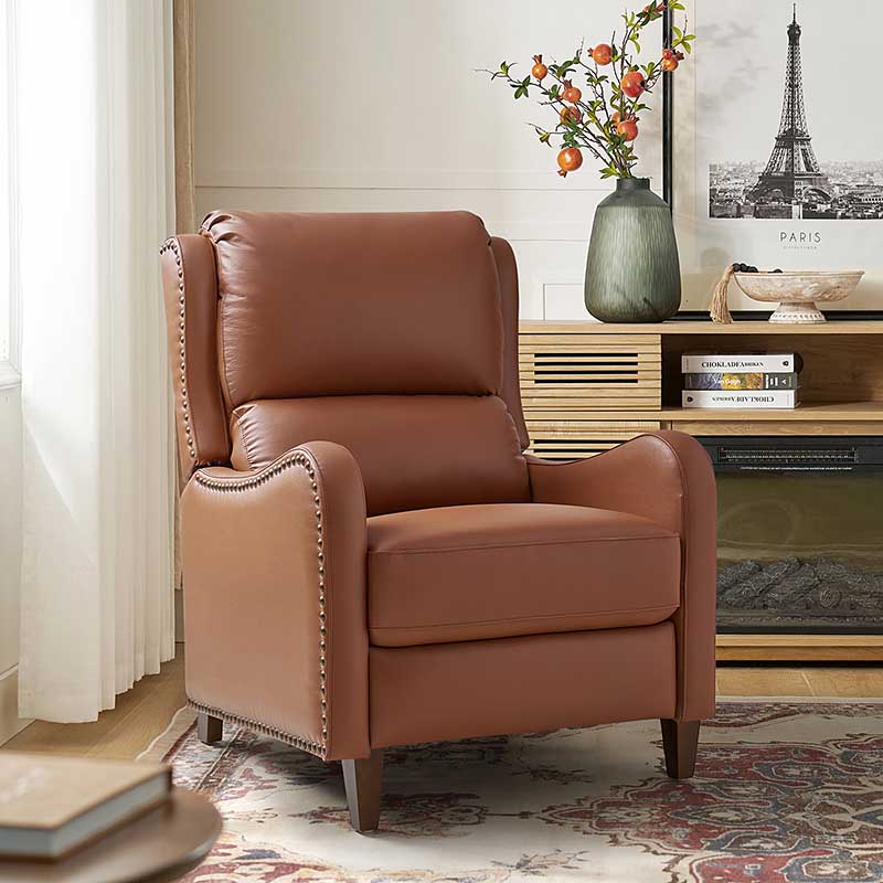 Deliat Genuine Leather Recliner Chair - Premium Comfort for Living Room, Home Theater & Office - Adjustable Footrest & Lumbar Support - Brown PU Leather Sofa for Relaxation & Entertainment