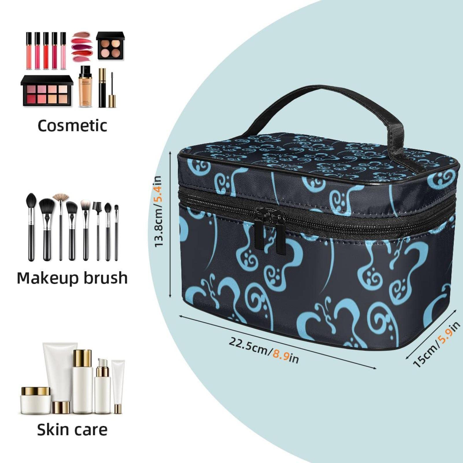 Blue Butterfly Pattern Makeup Organizer Bag - Travel Cosmetic Case for Women & Girls | Portable Toiletry Bag for Daily Use, Vacation & Gym Essentials Storage