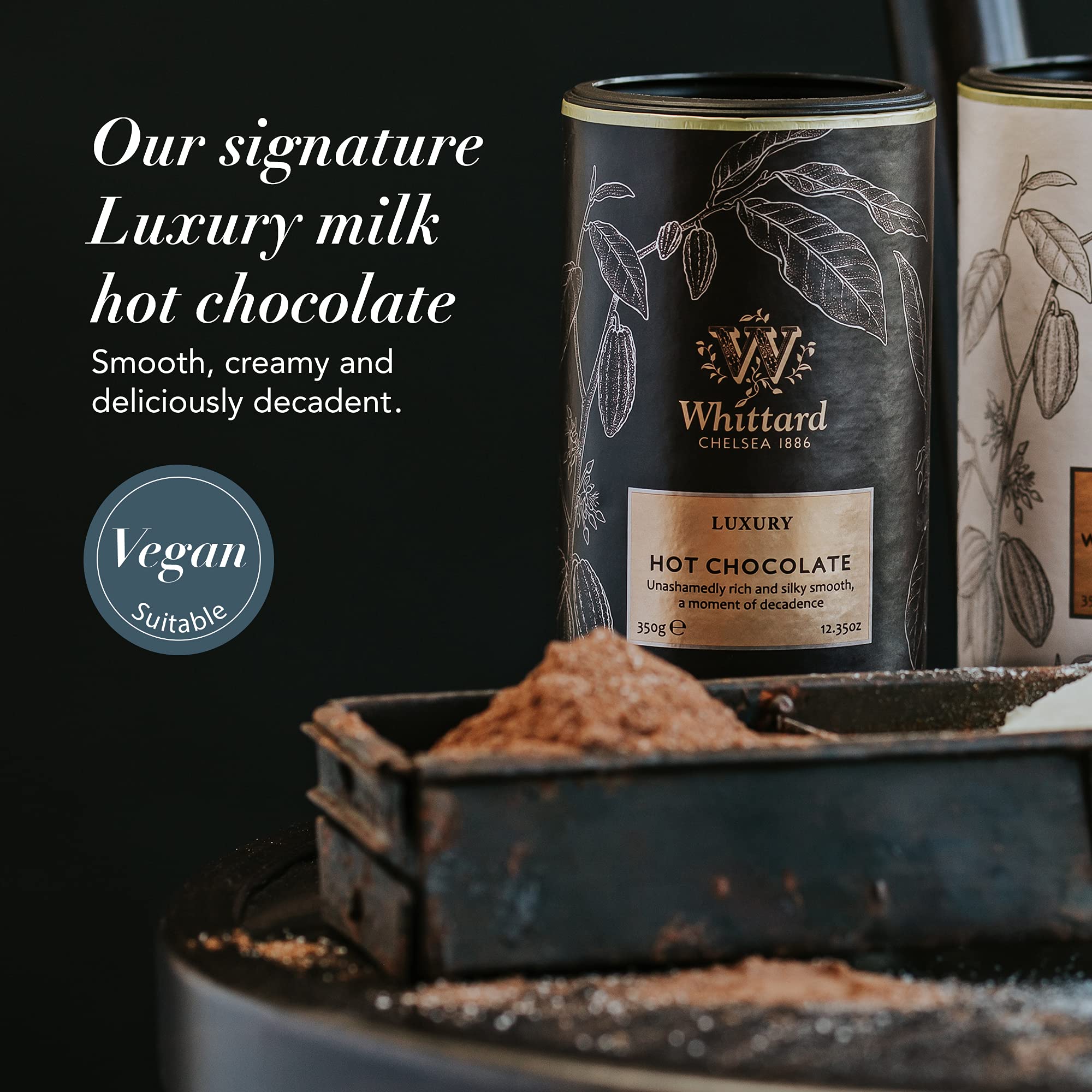 Whittard of Chelsea Luxury Milk Chocolate Hot Cocoa Mix - Vegetarian & Vegan Friendly Baking Cocoa Powder (350g, 1 Count) - Perfect for Winter Warm Drinks, Dessert Recipes & Gift Giving