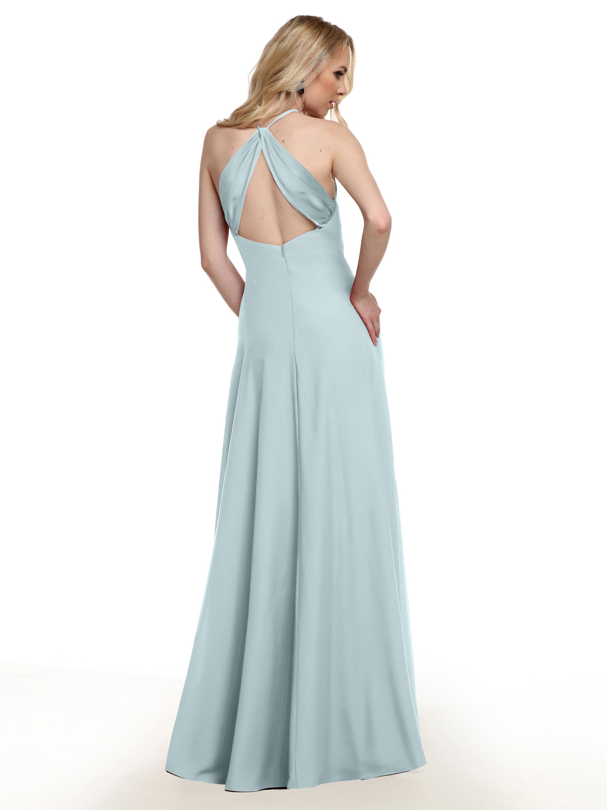 83022 Stretch Chiffon Halter A-Line Bridesmaid Dress with Pockets - Elegant Formal Gown for Weddings, Parties & Special Occasions