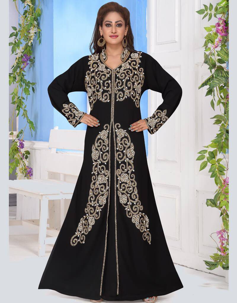 Elegant A-Line Embroidered Kaftan Dress for Women - Boho Chic Beach Cover Up, Summer Vacation & Resort Wear