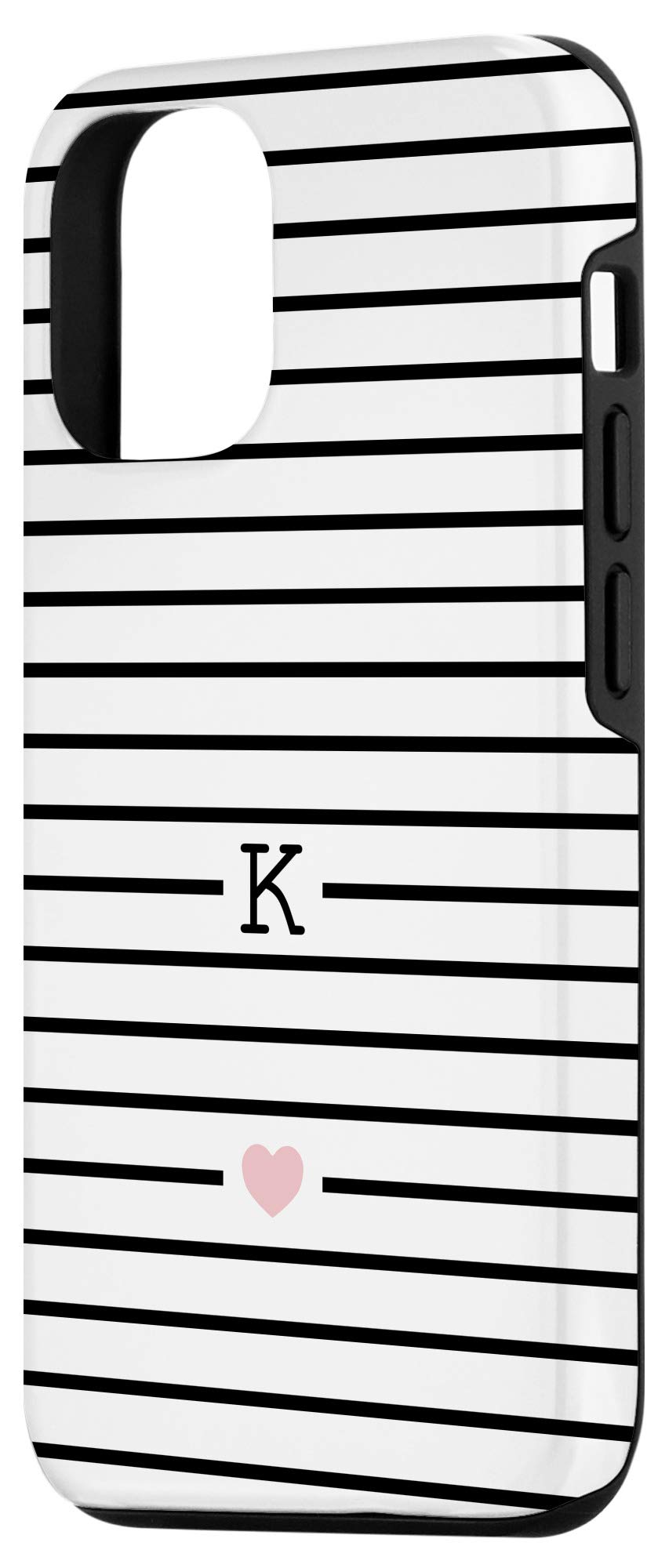 iPhone 12/12 Pro Monogram Letter K Case - Black & White Striped Design | Slim Protective Cover for Everyday Use, Work & Travel