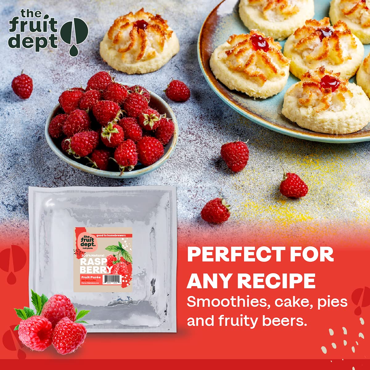 Premium Aseptic Raspberry Fruit Puree - 4.4 Lb Bulk Pack | All-Natural, No Preservatives | Perfect for Smoothies, Baking, Desserts & Commercial Food Production