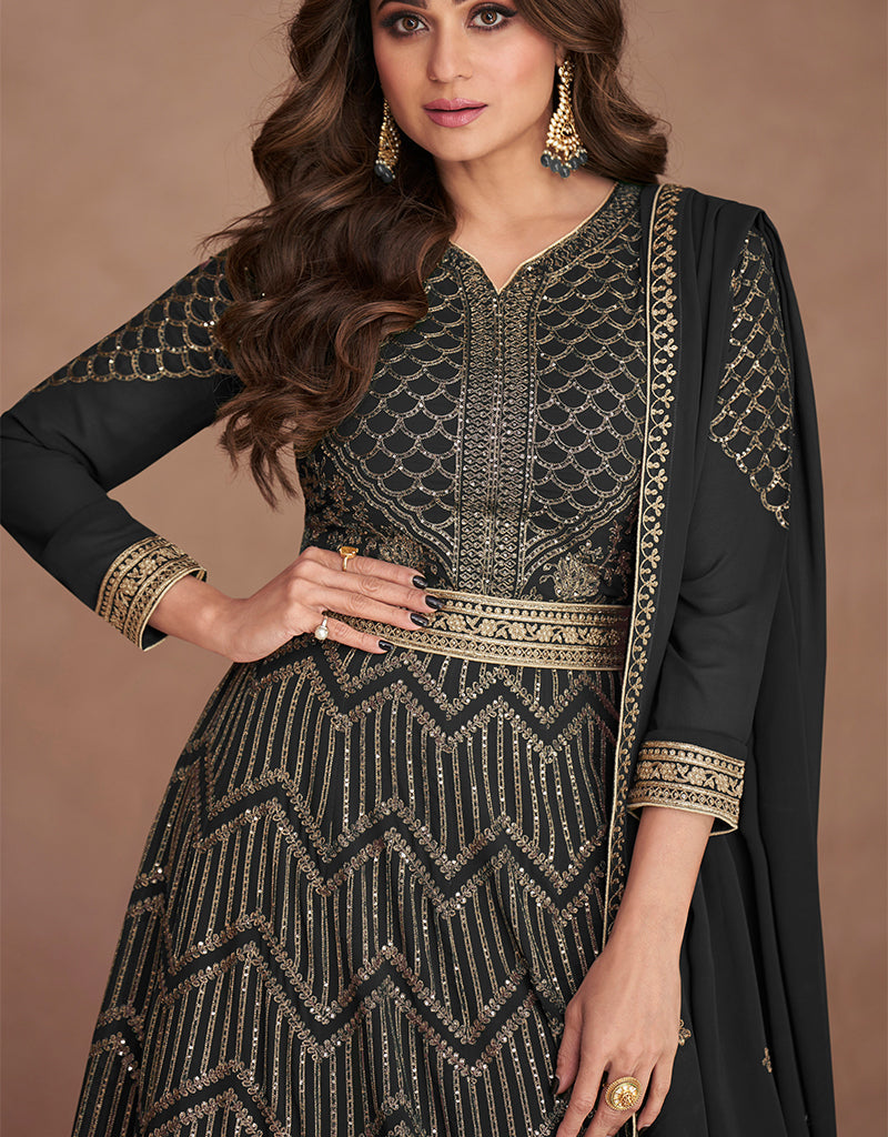 Elegant Black Georgette Anarkali Dress for Women - Perfect for Weddings, Parties & Special Occasions