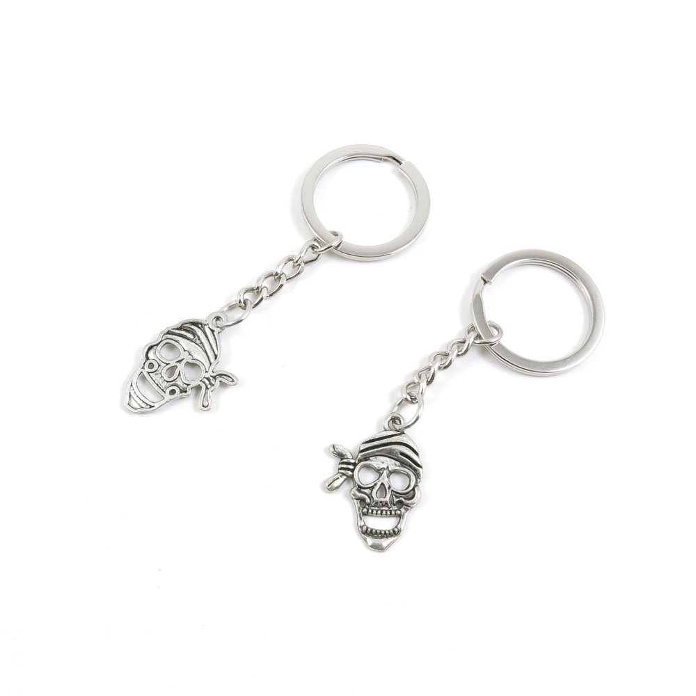Antique Silver Tone Pirate Skull Keychain - Bulk Wholesale Key Ring Tags for Car Keys, Doors & Keychains (Pack of 2) - Perfect for Home, Office, Gifts & Party Favors