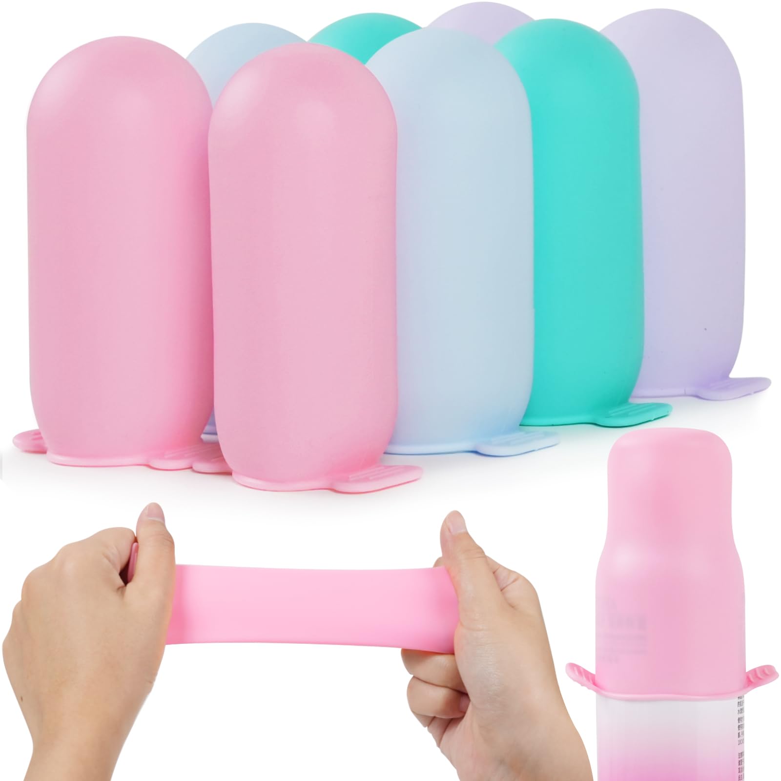 8 Pack Silicone Bottle Covers - Leak Proof Travel Toiletry Sleeves for Women | Cruise Essentials & Travel Accessories | Perfect for Airplane, Cruise Ship, and Gym Bag Organization
