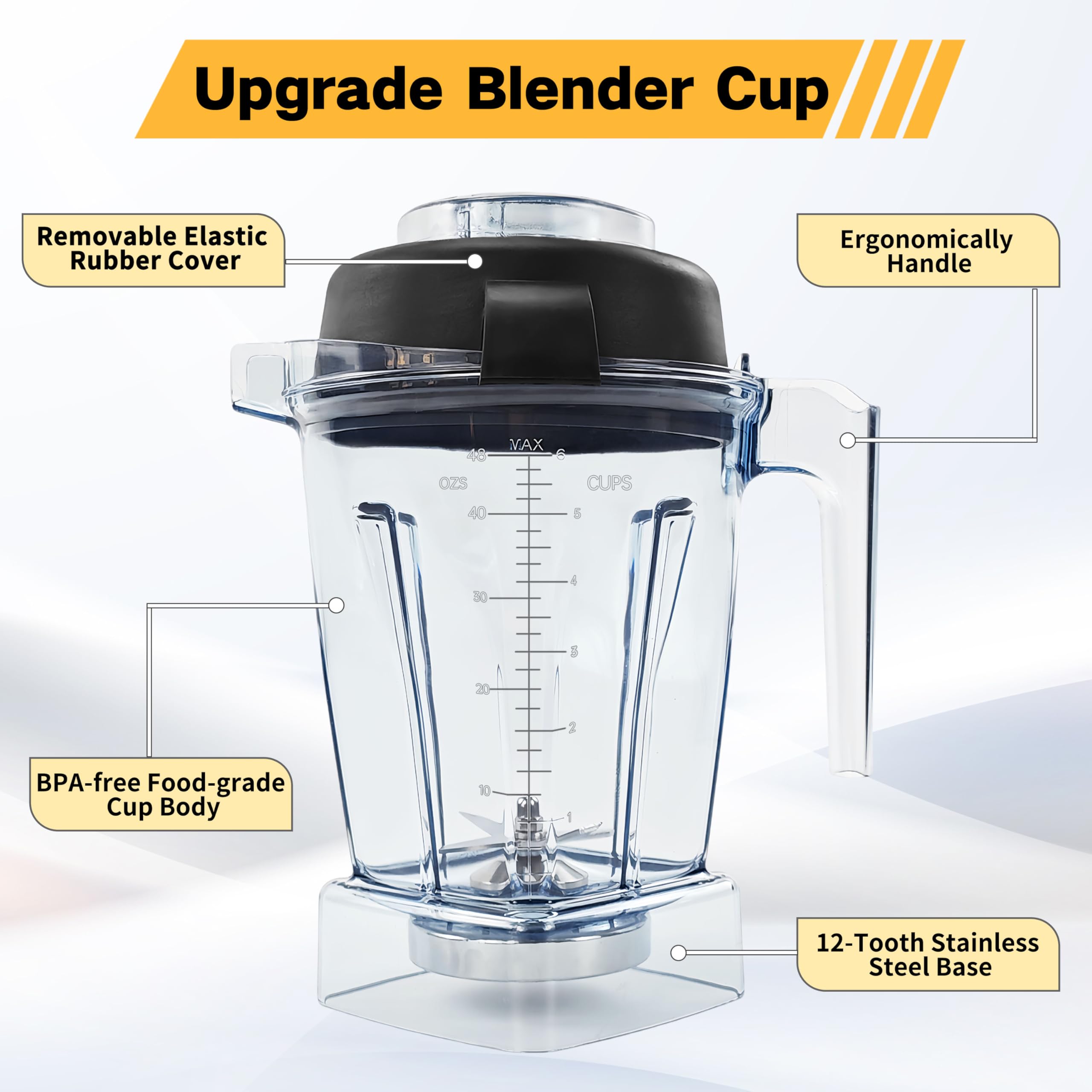 Vitamix Blender Pitcher 48oz Replacement for Vitamix 5000 5200 6300 6500 7500 E310 E320 Pro 200 500 750 VM0197 VM0101 - Compatible with C/G-Series Explorian Commercial Ropel Series - 3-Year Warranty - Perfect for Smoothies, Soups, and Nut Butters