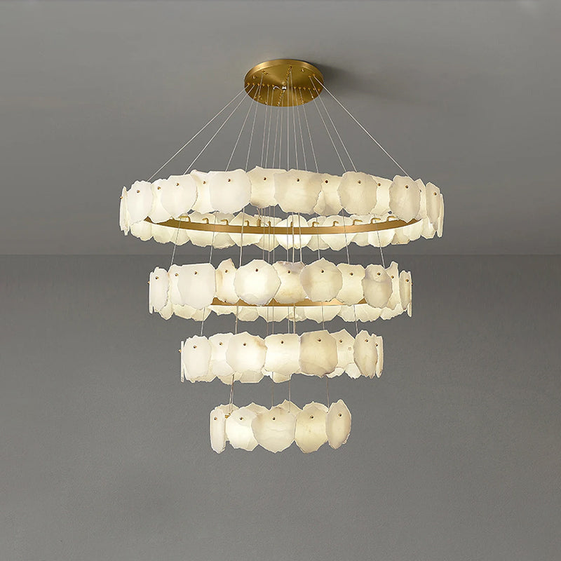 Elegant Alabaster Tiered Circular Chandelier - Modern Crystal Ceiling Light Fixture for Dining Room, Living Room & Bedroom Decor