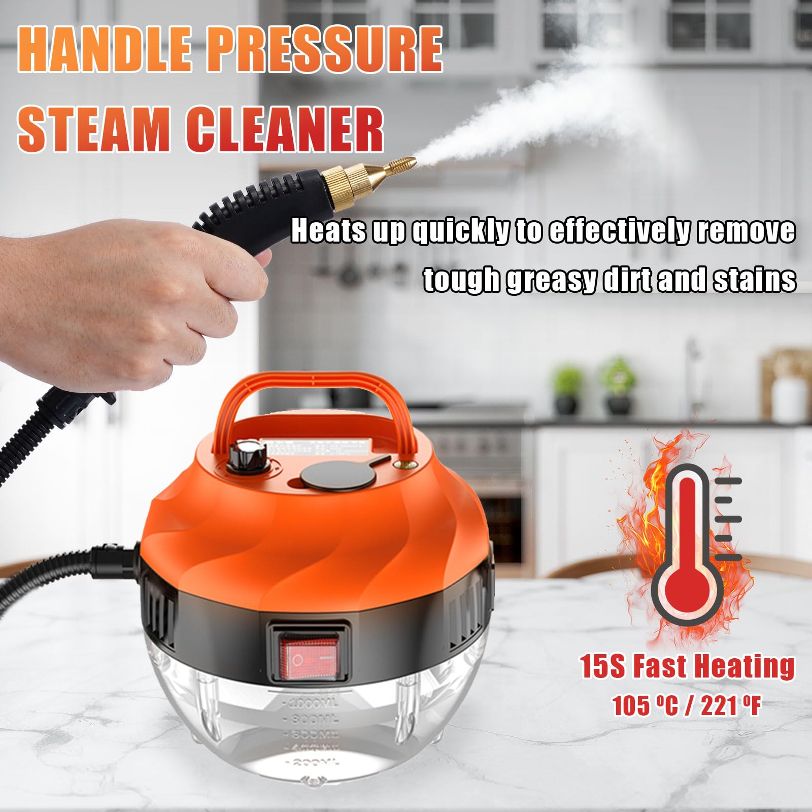 2500W High Pressure Handheld Steam Cleaner with 6 Adjustable Gears - Portable Home & Car Steam Cleaner for Upholstery, Tile Grout, Kitchen, Bathroom - Ideal for Deep Cleaning Floors, Carpets, and Hard Surfaces
