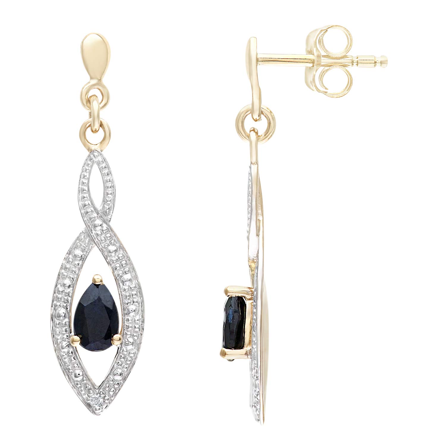 9ct Yellow Gold Diamond Twist Drop Earrings for Women – Elegant Dangle Earrings by Elegano – Perfect for Weddings, Parties & Special Occasions