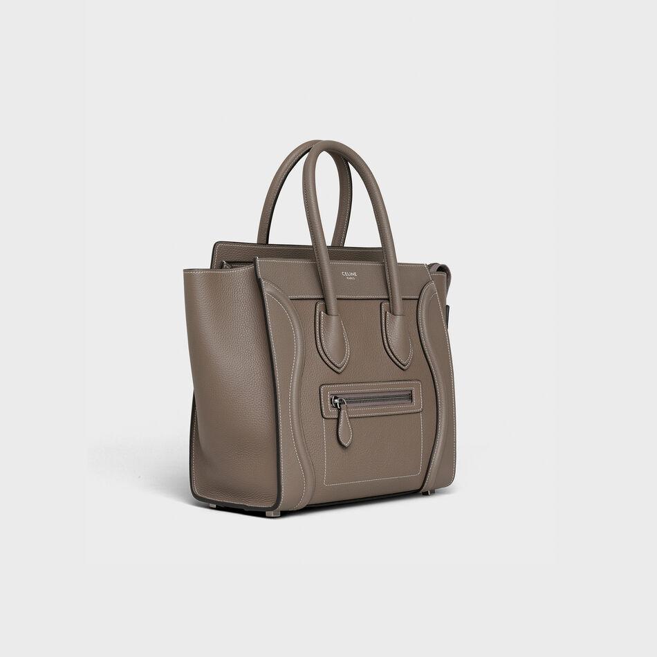 Premium Micro Luggage Handbag in Drummed Calfskin - Stylish Mouse Gray Leather Crossbody Purse for Women, Perfect for Travel, Work & Everyday Use